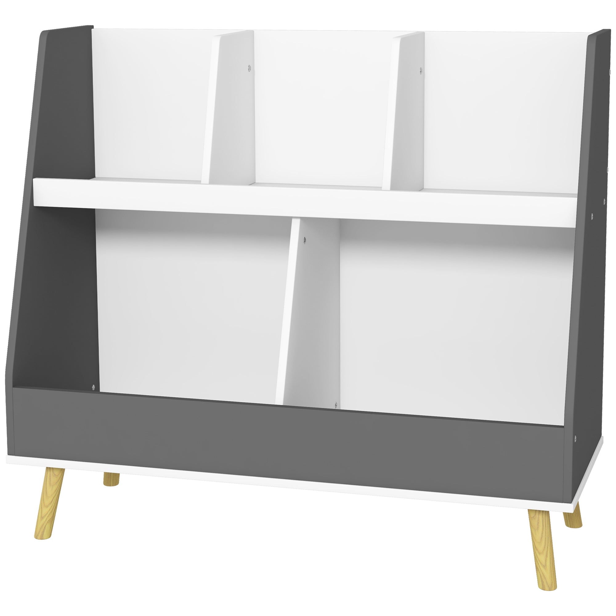 Two-Tier Kids Storage Shelf with Five Compartments - Grey