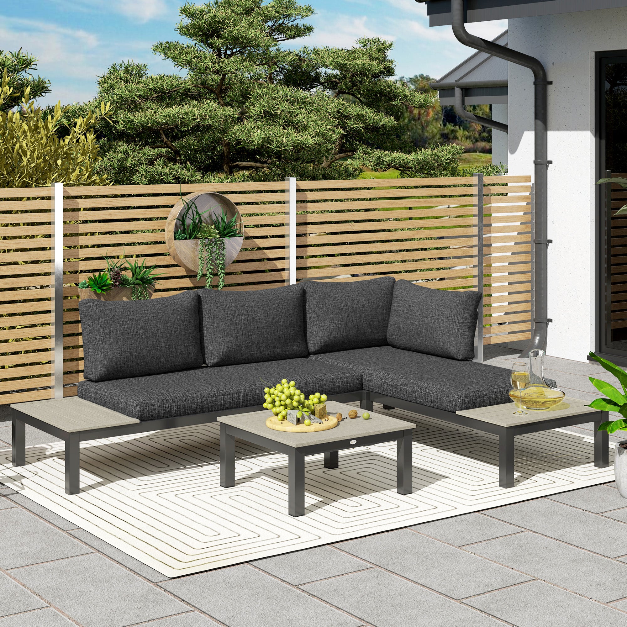 3 Piece Aluminium Garden Sofa Set with Cushions - Dark Grey