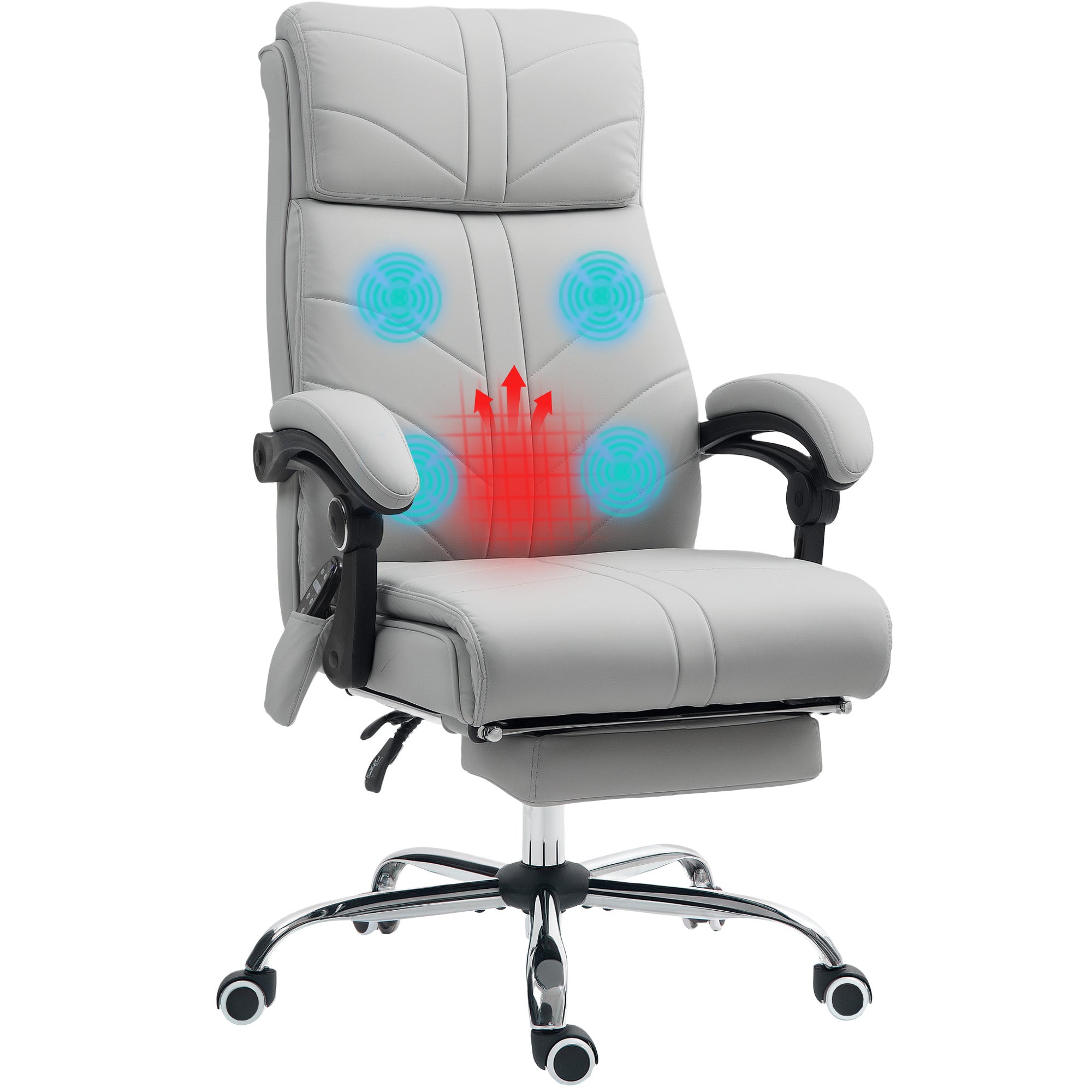 Faux Leather Massage Office Chair with Recline and Heating - Light Grey