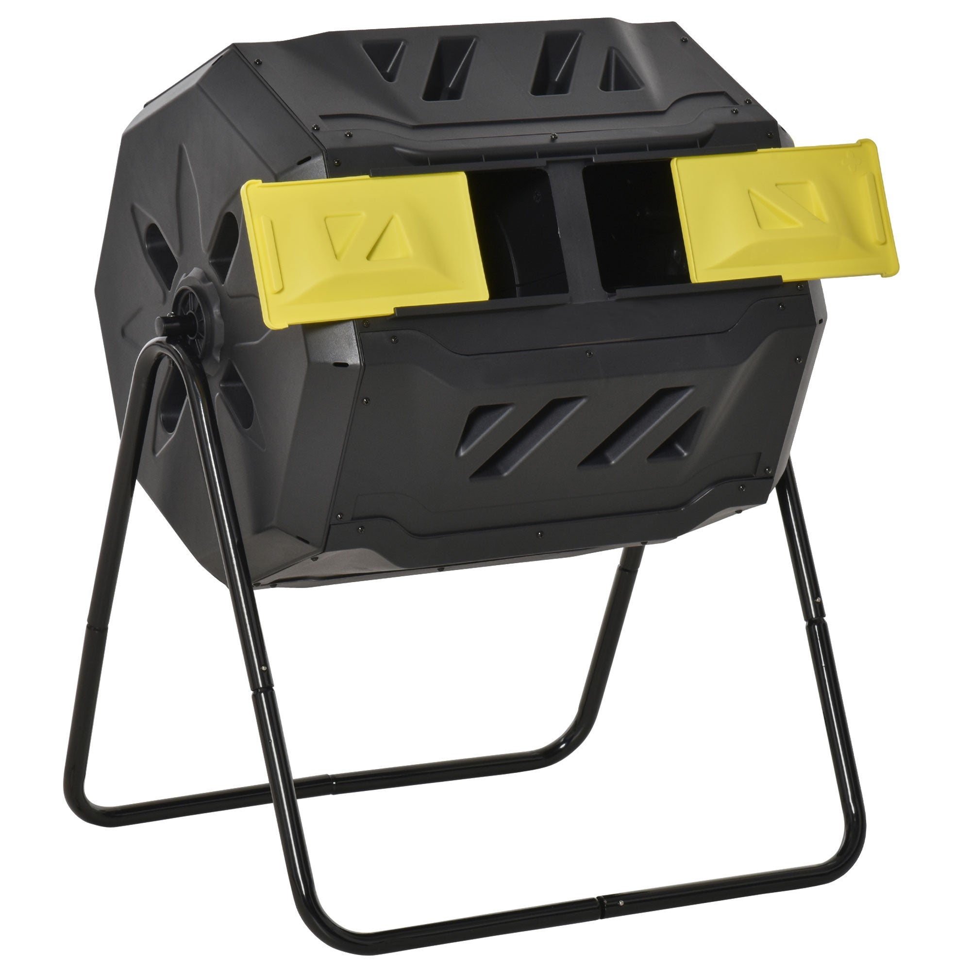 160L Dual Chamber Compost Bin with 360 Degree Rotation - Yellow