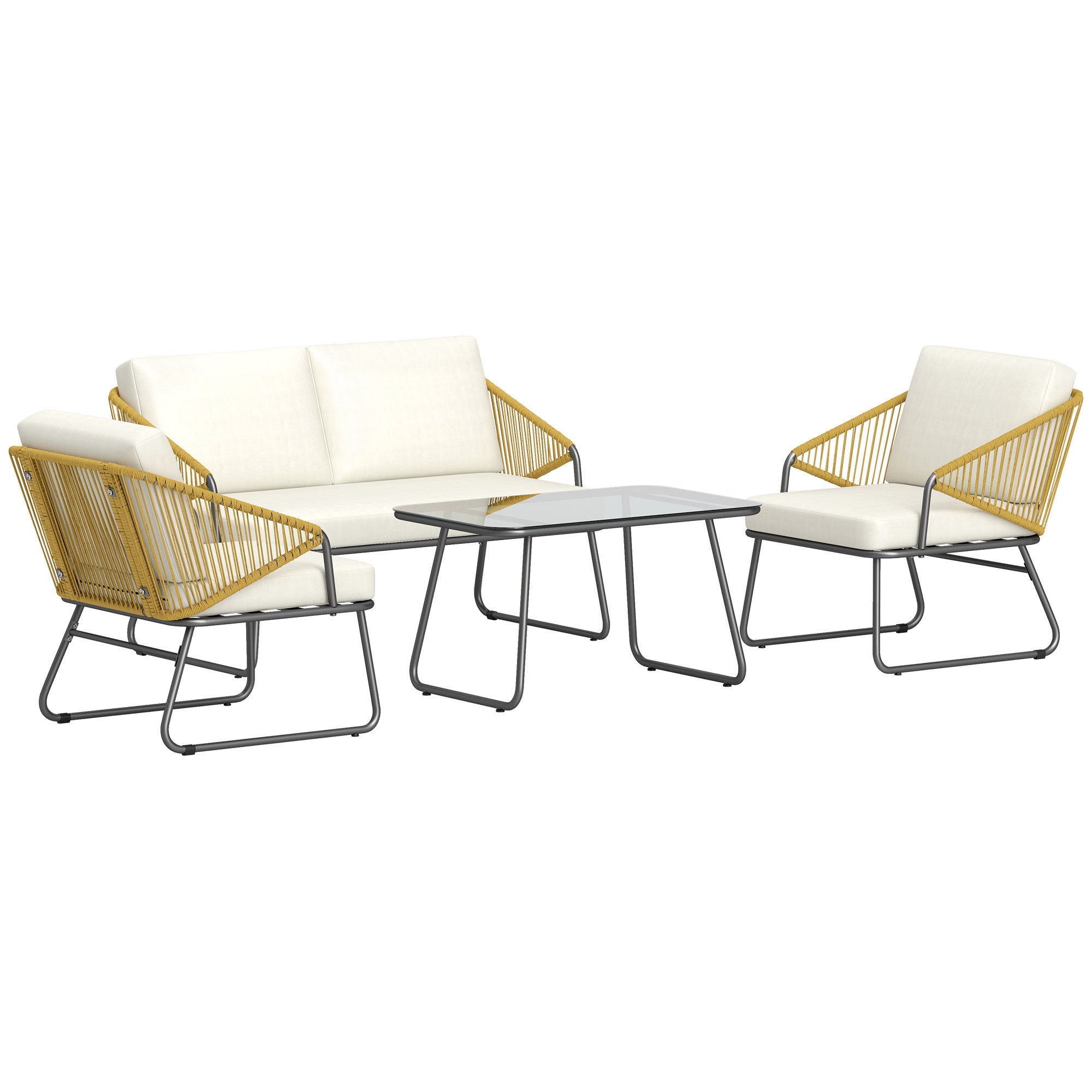 4 Piece Rattan Outdoor Sofa Set with Cushions - Natural