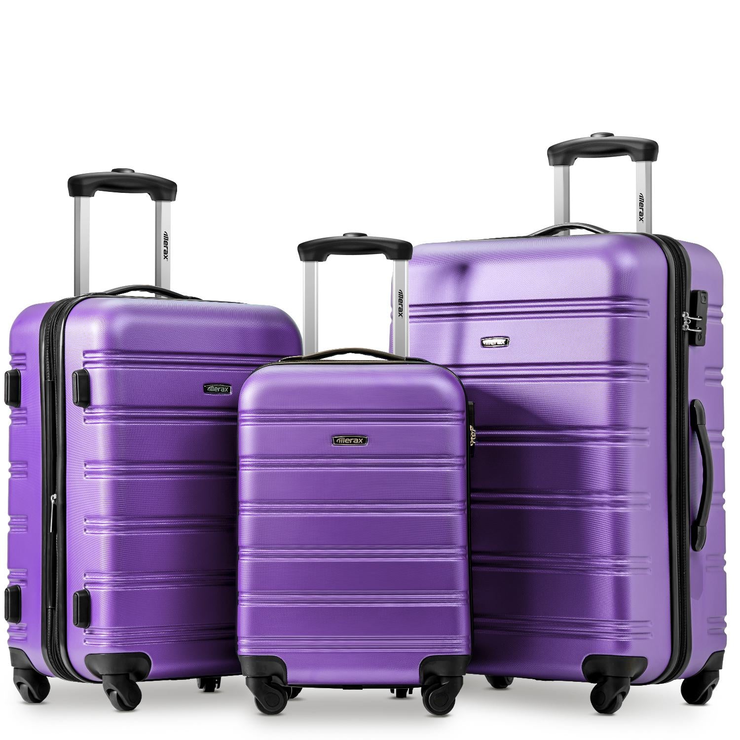 20/24/28 Inch Set of 3 ABS Hard Shell 4-Wheel Travel Luggage with Silent Wheels, Secure Combination Lock, Trolley Suitcase Set, Purple