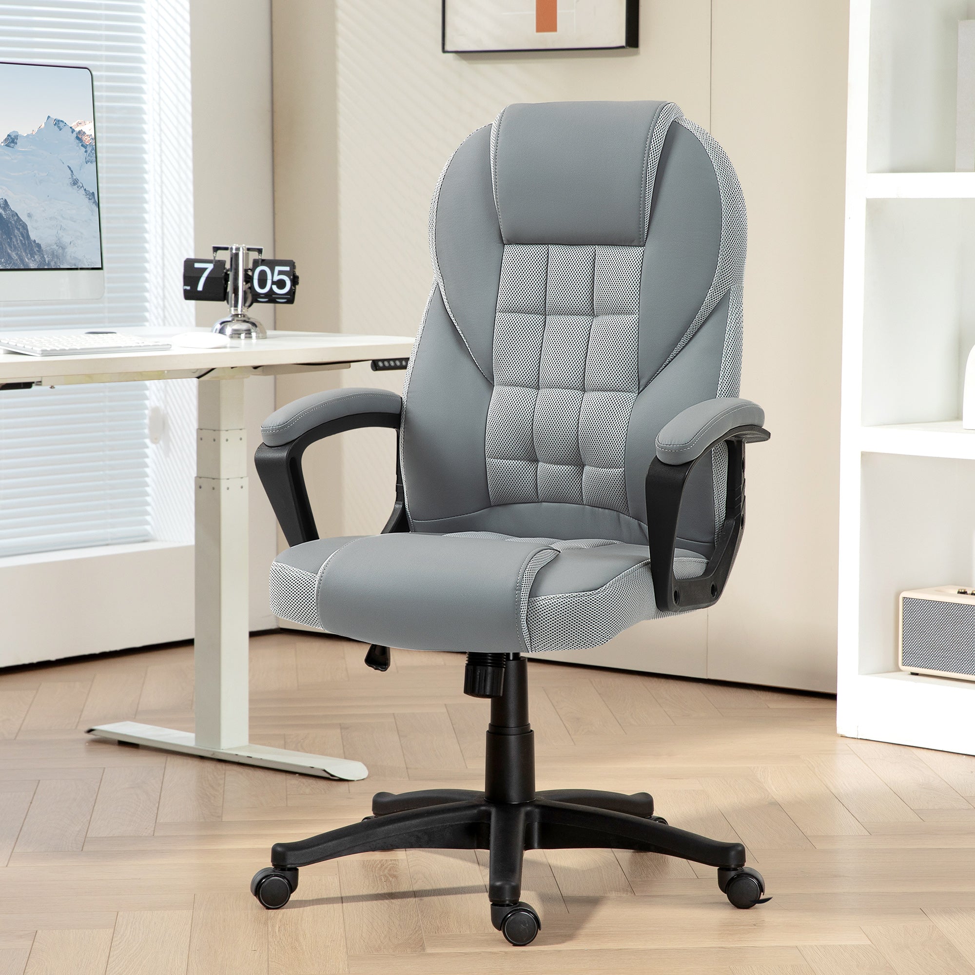Faux Leather Executive Office Chair with Adjustable Height and Tilt - Grey