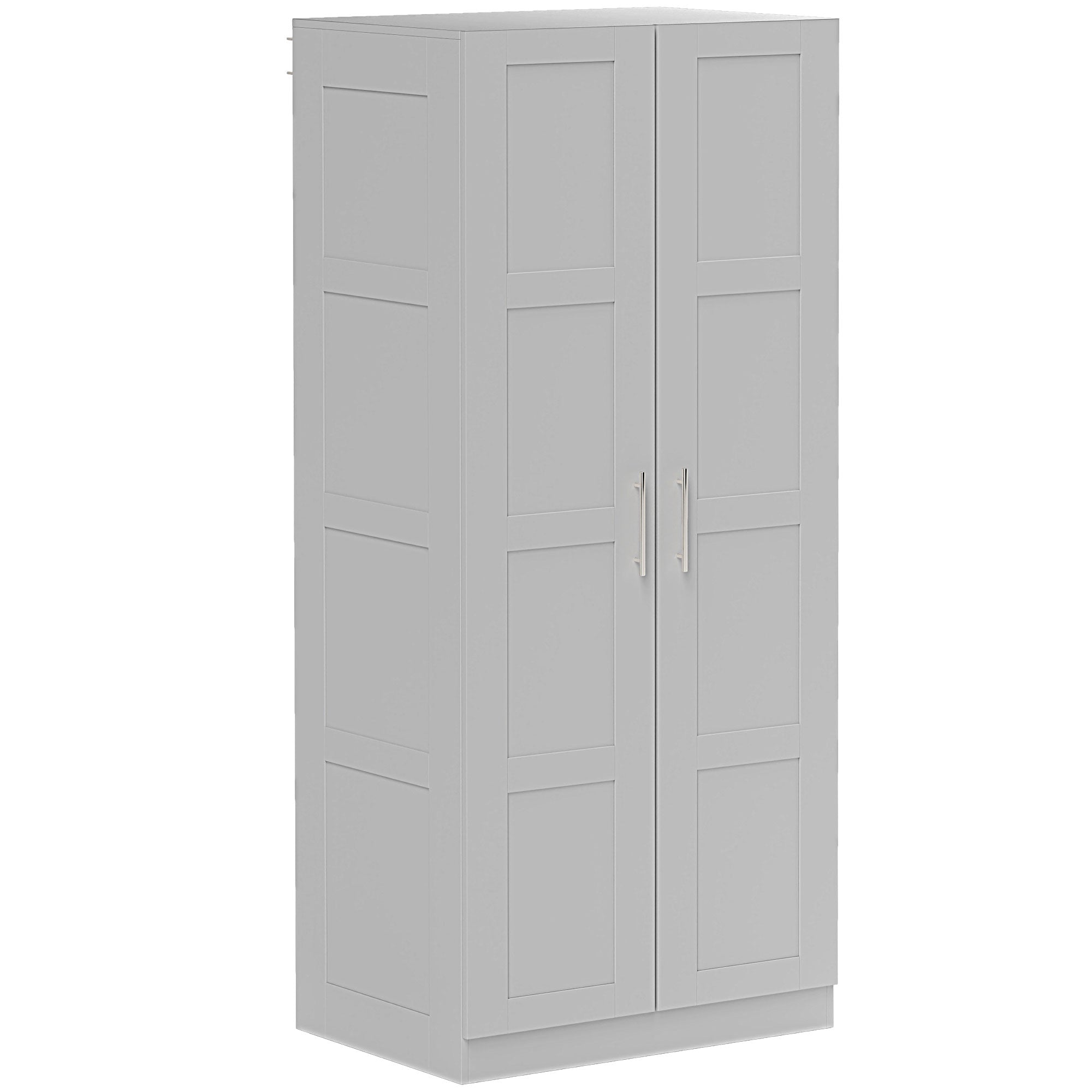 Double Paneled Grey Wardrobe with Shelves and Soft Closing Hinges
