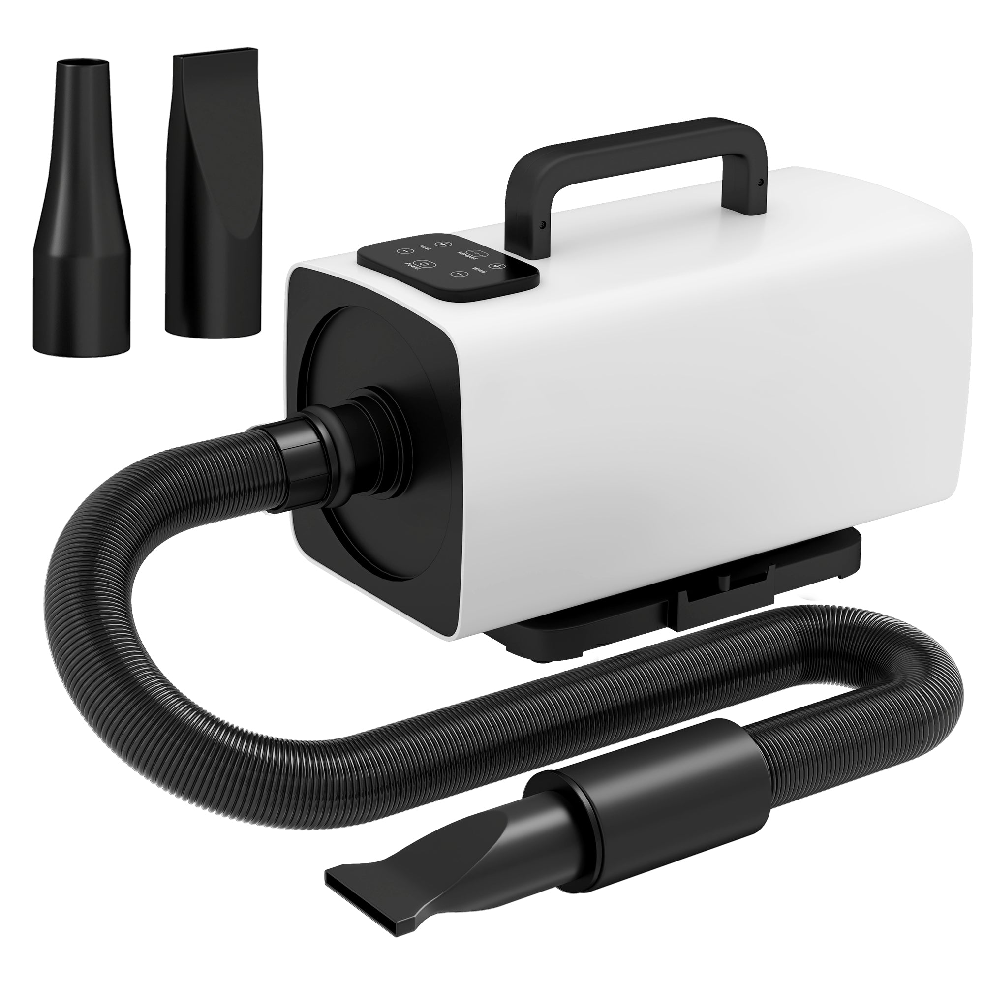 2200W Dog Hair Dryer with Auto Adjustable Temperature & Airflow, 3 Nozzles, Digital Screen, for Dogs Cats, White