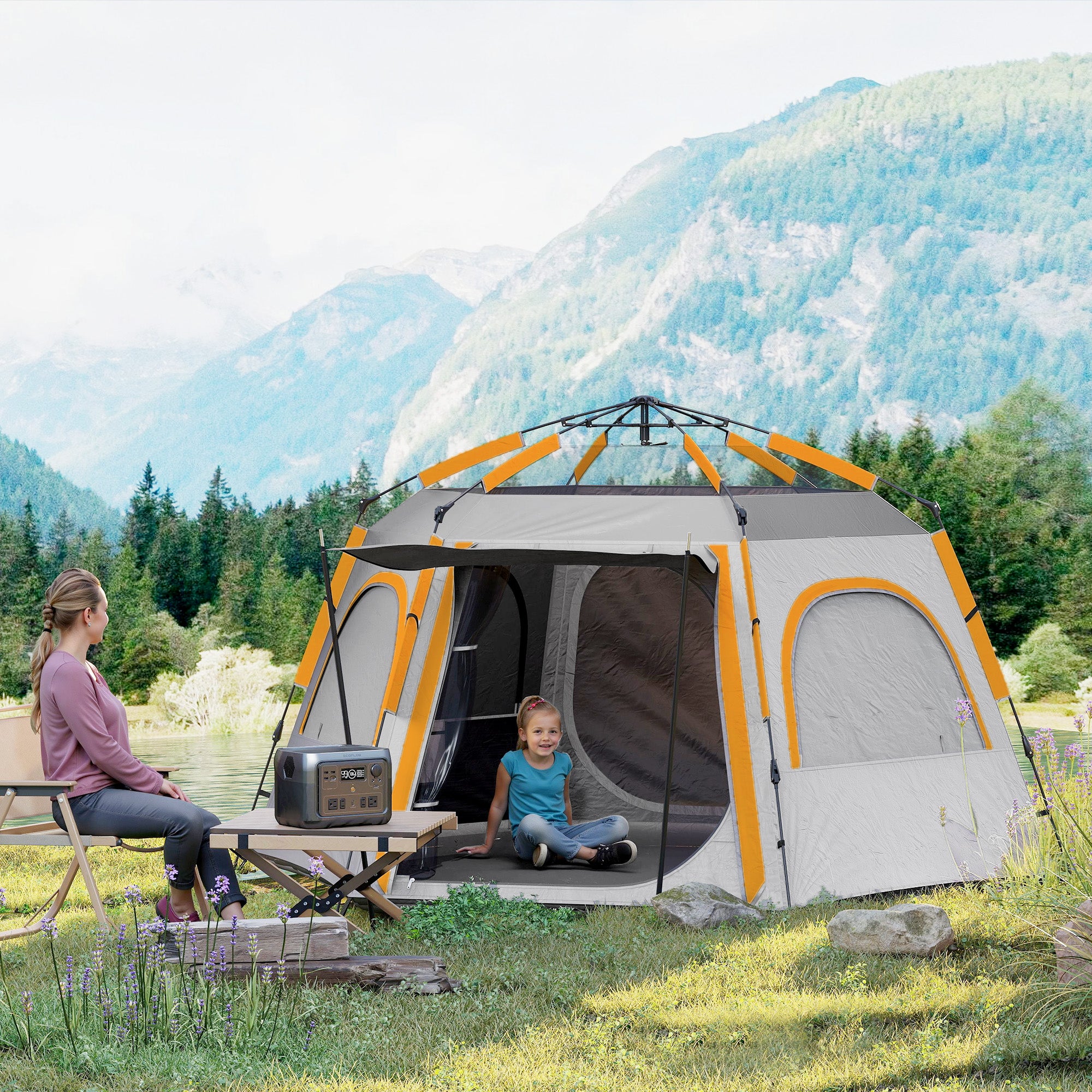 Easy Setup Waterproof Camping Tent for 4 People with UV Protection - Light Grey
