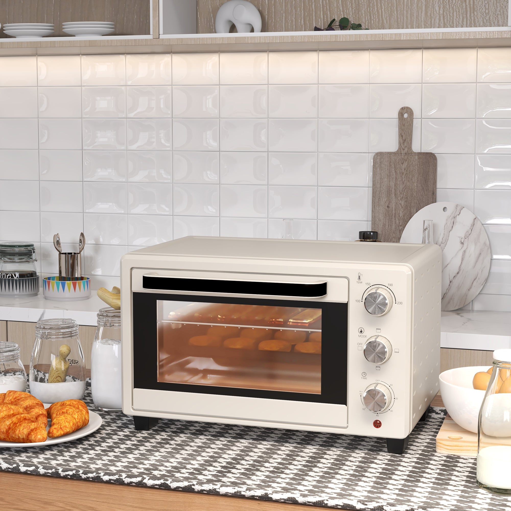 21 Litre Countertop Mini Oven with Adjustable Temperature Cream