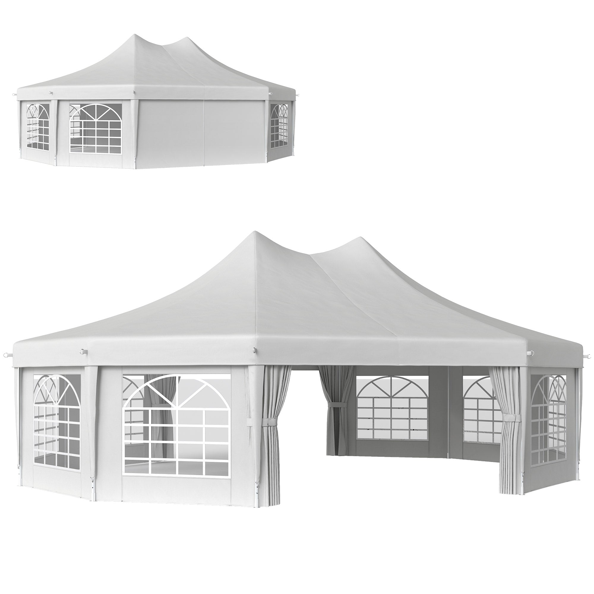 10-Sided Decagonal Garden Gazebo Marquee Party Tent 8.9m x 6.5m Heavy Duty Metal Frame - White