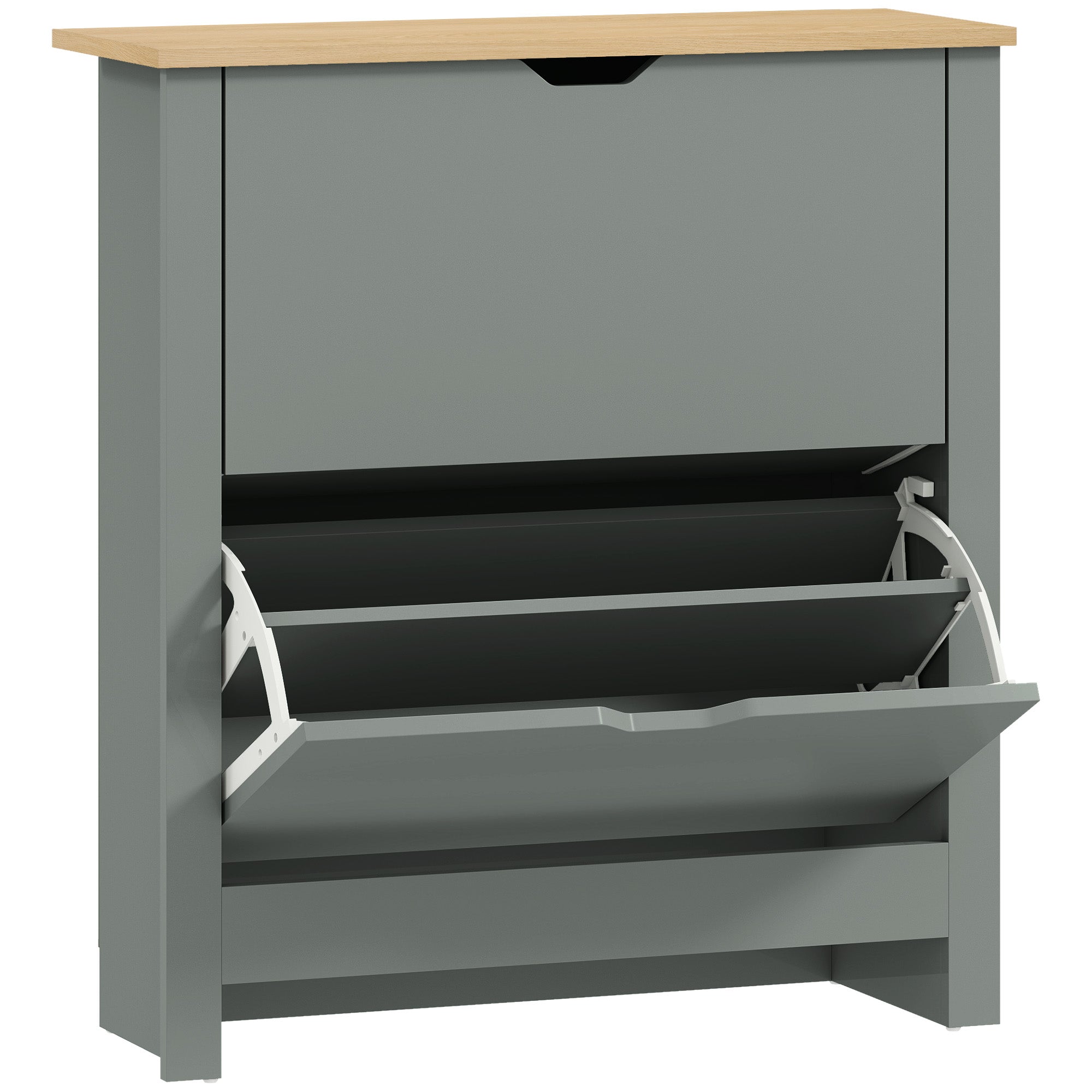 Slim Shoe Cabinet, Narrow Shoe Cupboard with 2 Flip Drawers, Adjustable Shelves for 12 Pairs of Shoes, Light Grey
