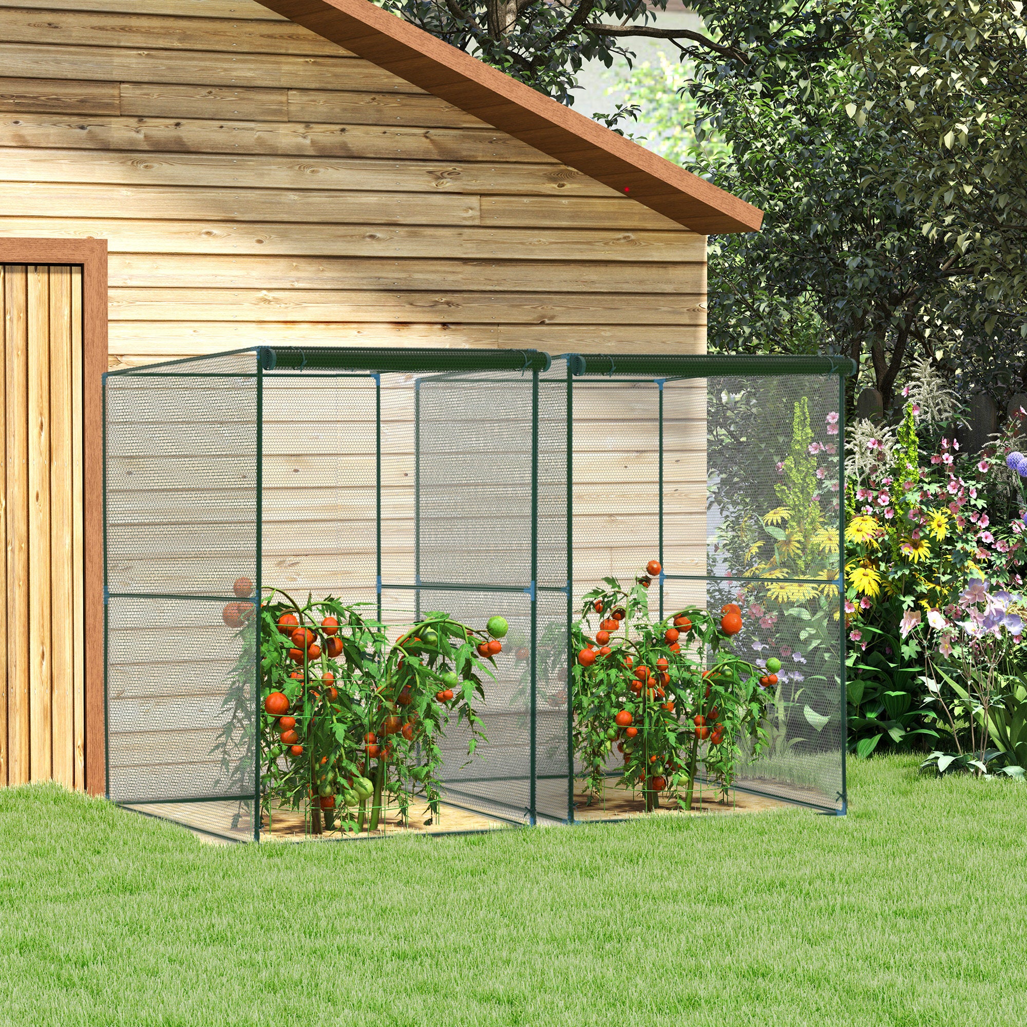 Set of 2 Fruit Cage Bird Netting Tents with Zipped Door - Dark Green