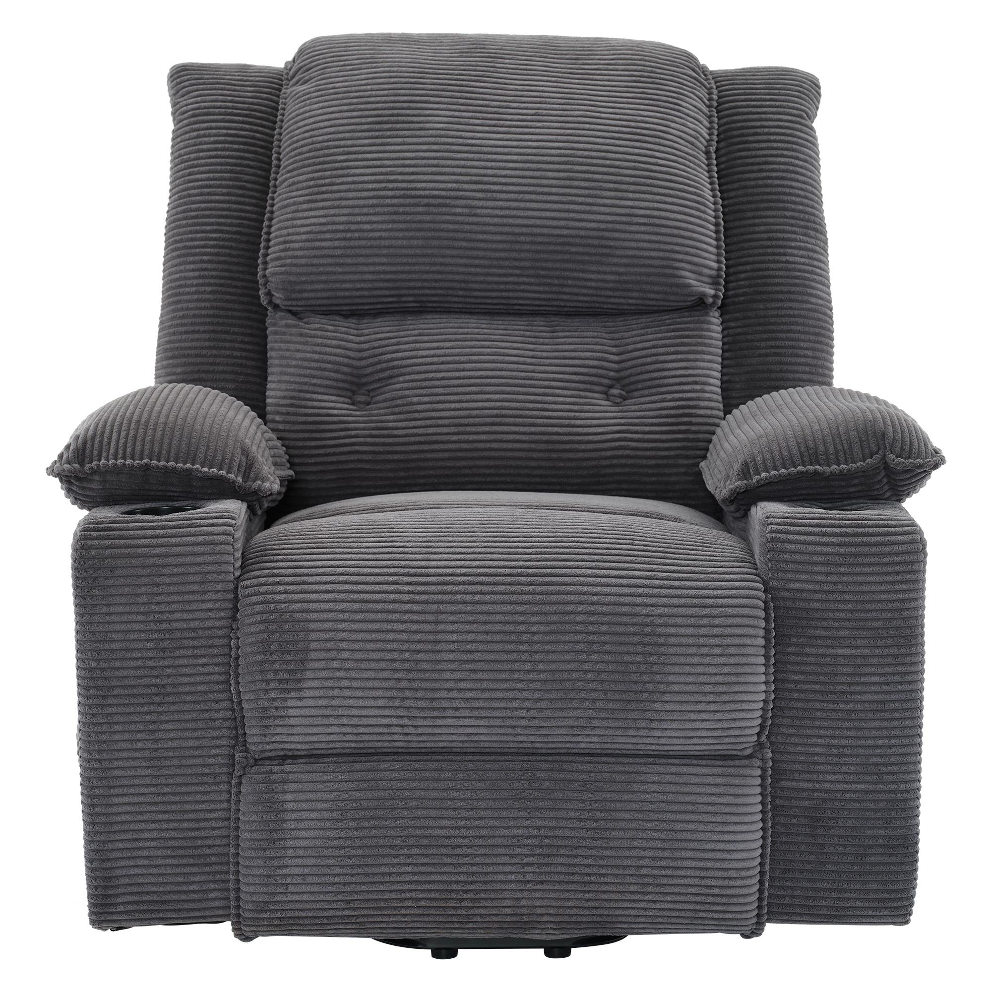 Power Lift Riser Recliner Chair with Heat, Massage and Cup Holders – Grey Fabric