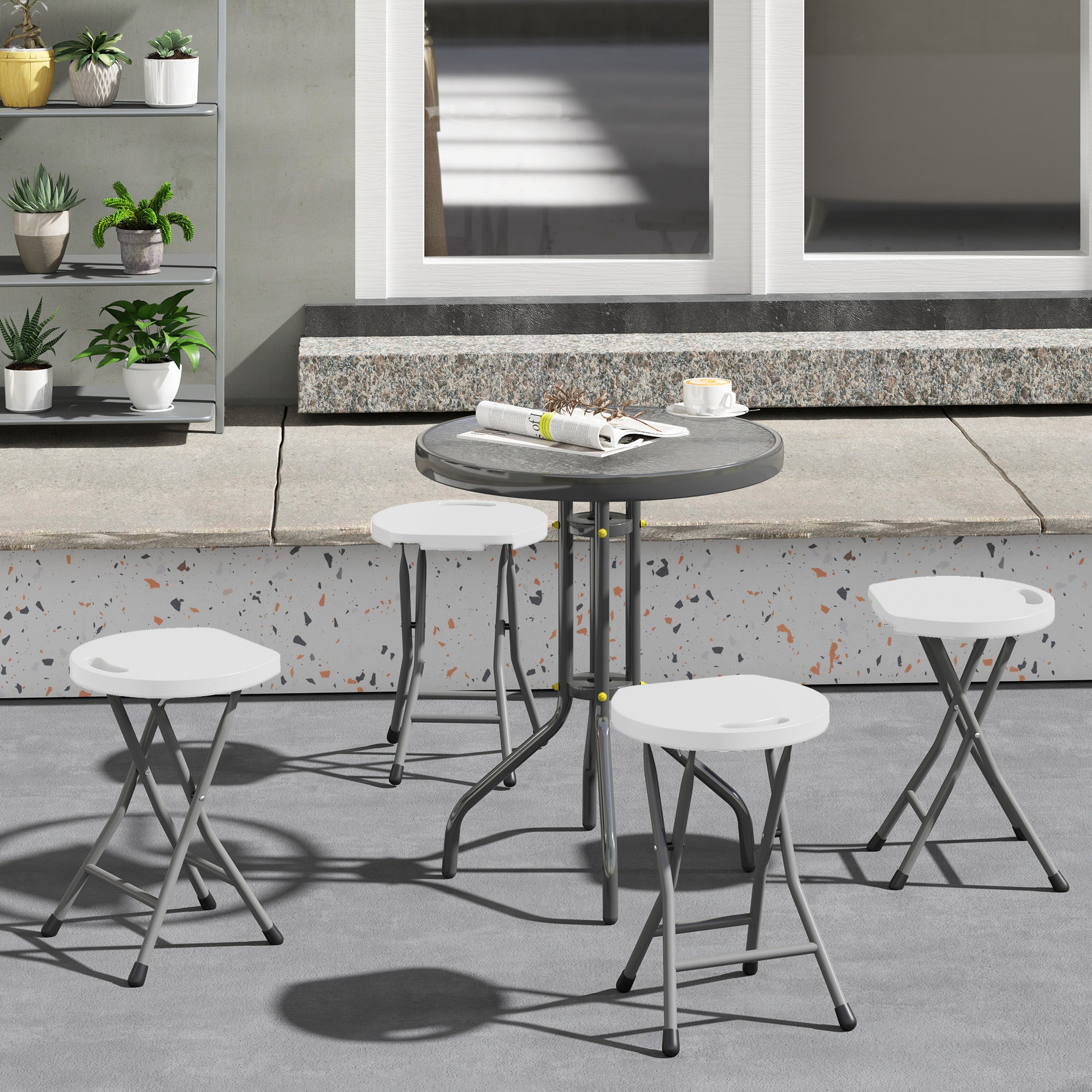 Set of 4 Folding Carry Stools with Powder-Coated Steel Legs - White