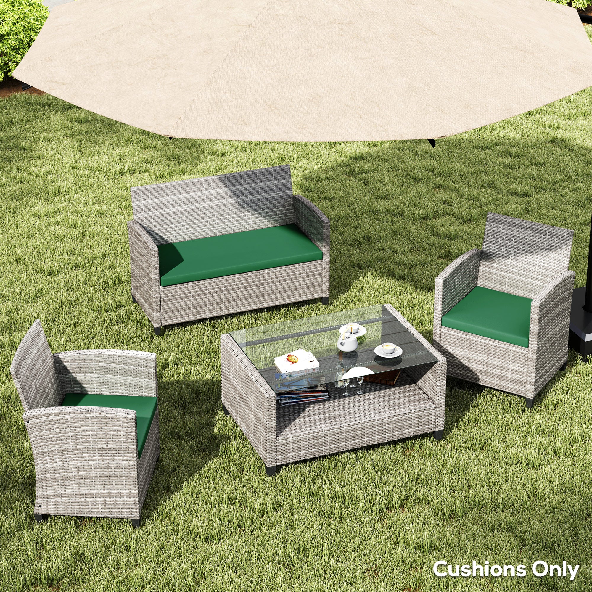 3 Piece Rattan Outdoor Seat Cushion Set - Green