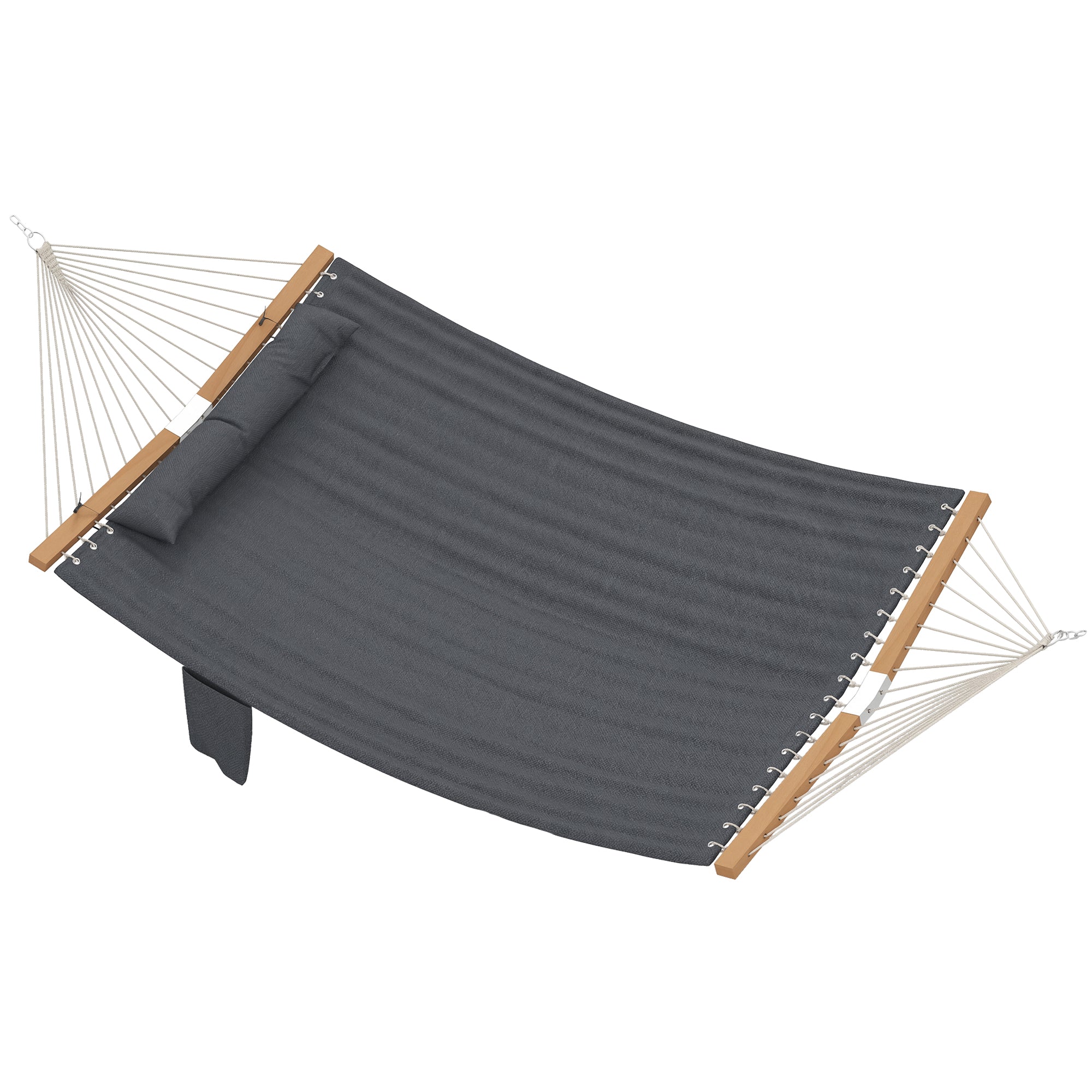 Double Hammock 2 Person Swing Bed with Spreader Bars, Pillows, Pad, 200 x 140cm, Grey