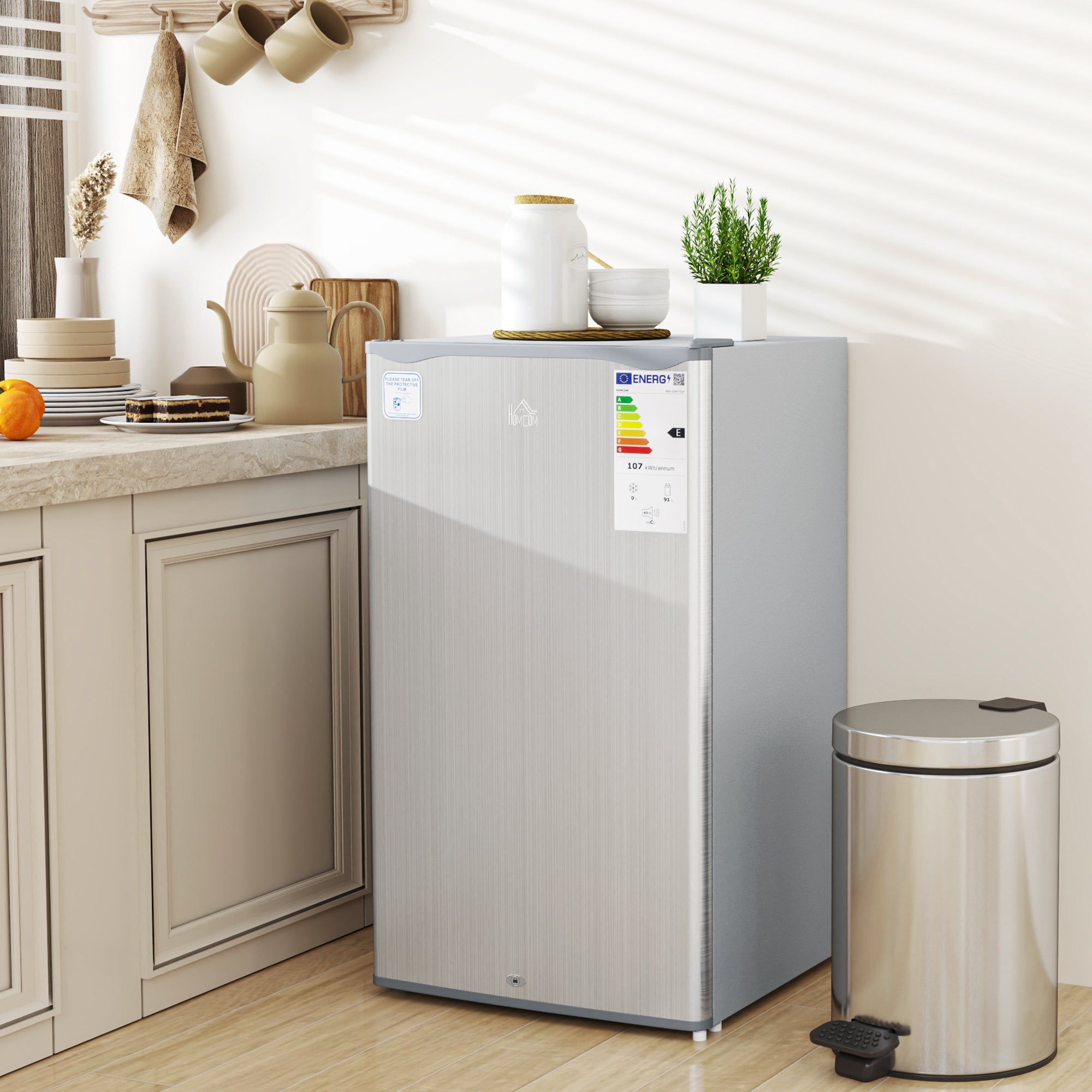91L Freestanding Under-Counter Fridge with Lock - Grey