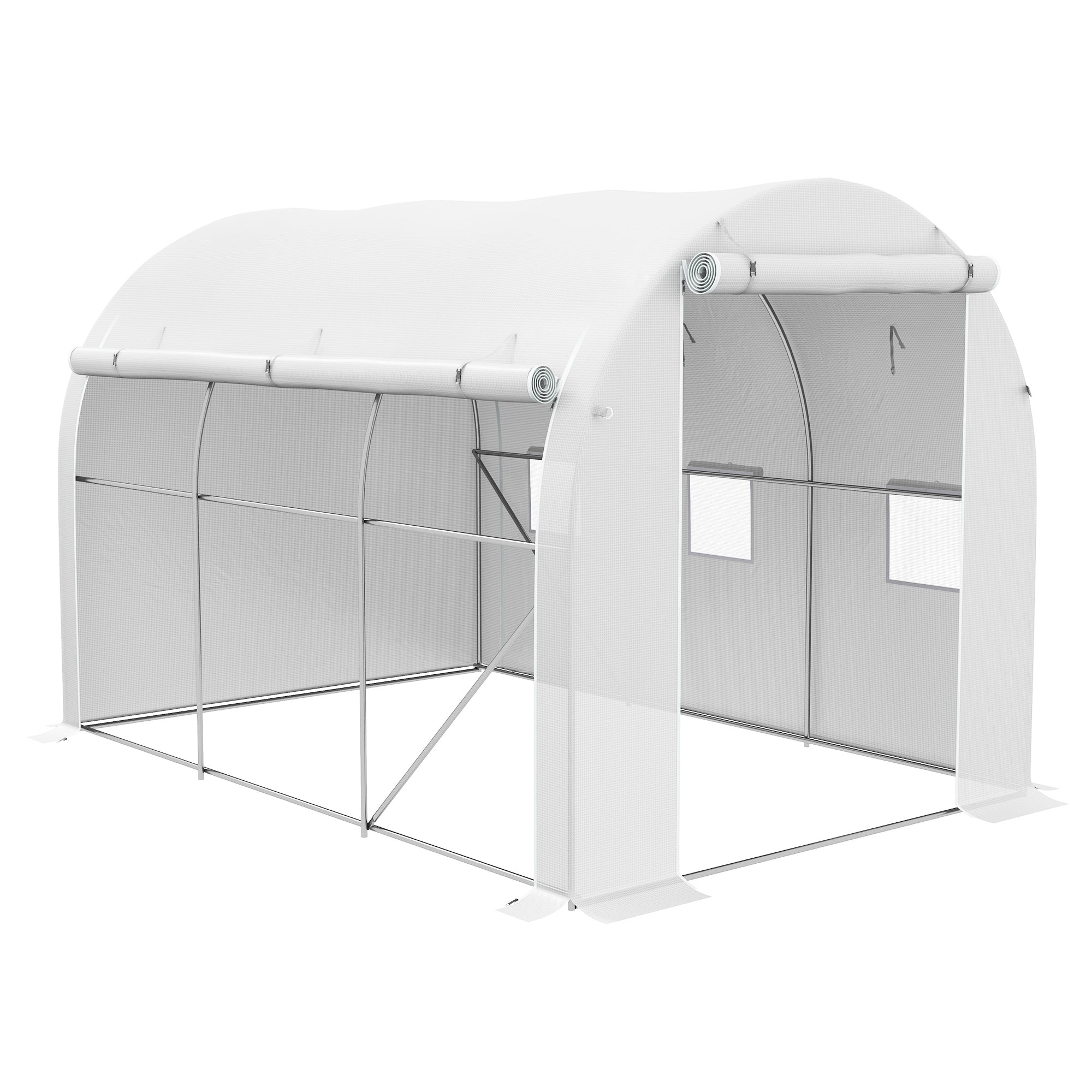 296 x 196cm Steel Frame Polytunnel Greenhouse - White Durable Galvanised