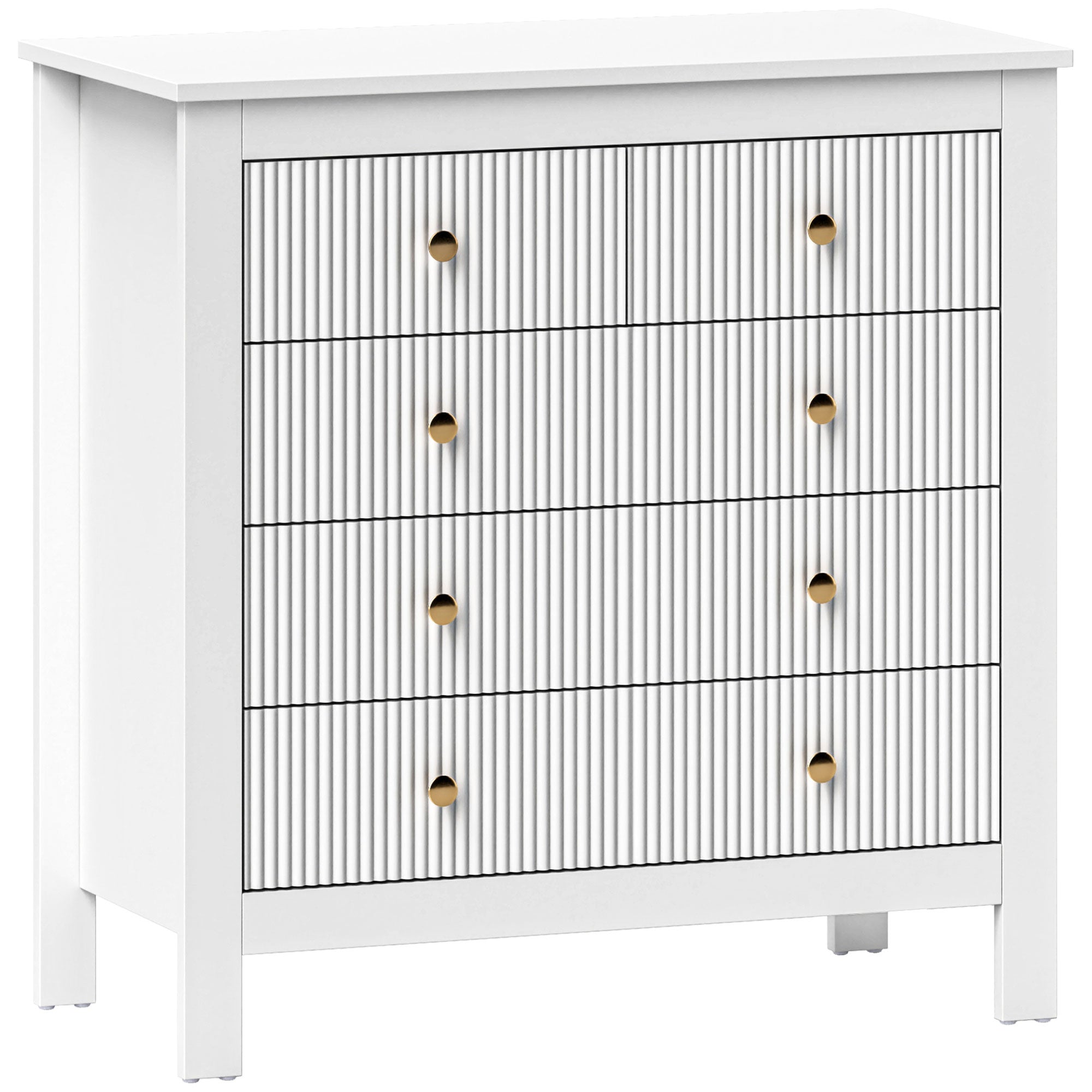 Elegant Five Drawer Chest with Gold Handles - White