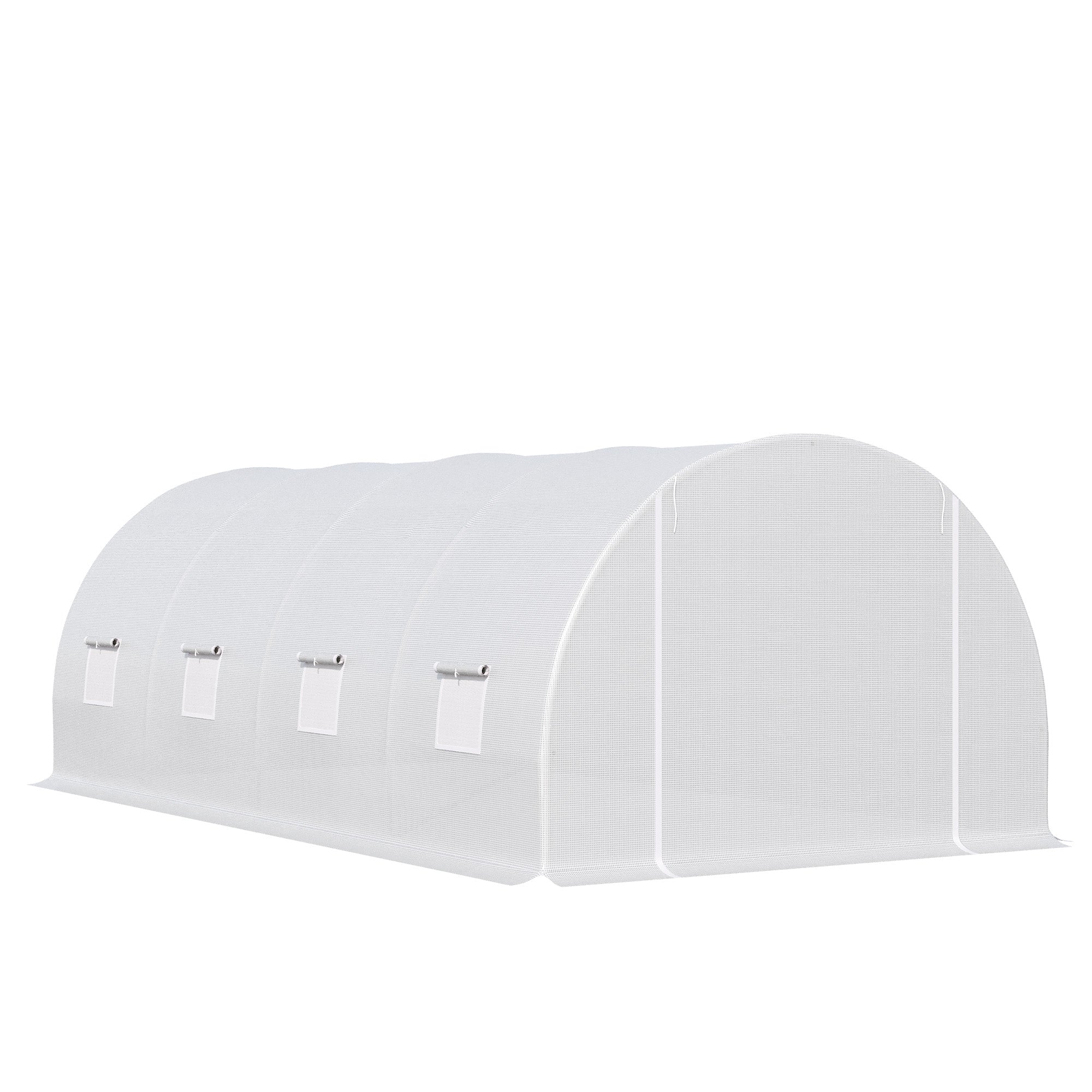 6 x 3 x 2 m Polytunnel Greenhouse, Walk in Polytunnel Tent with Metal Frame, Zippered Door and 8 Windows for Garden and Backyard, White