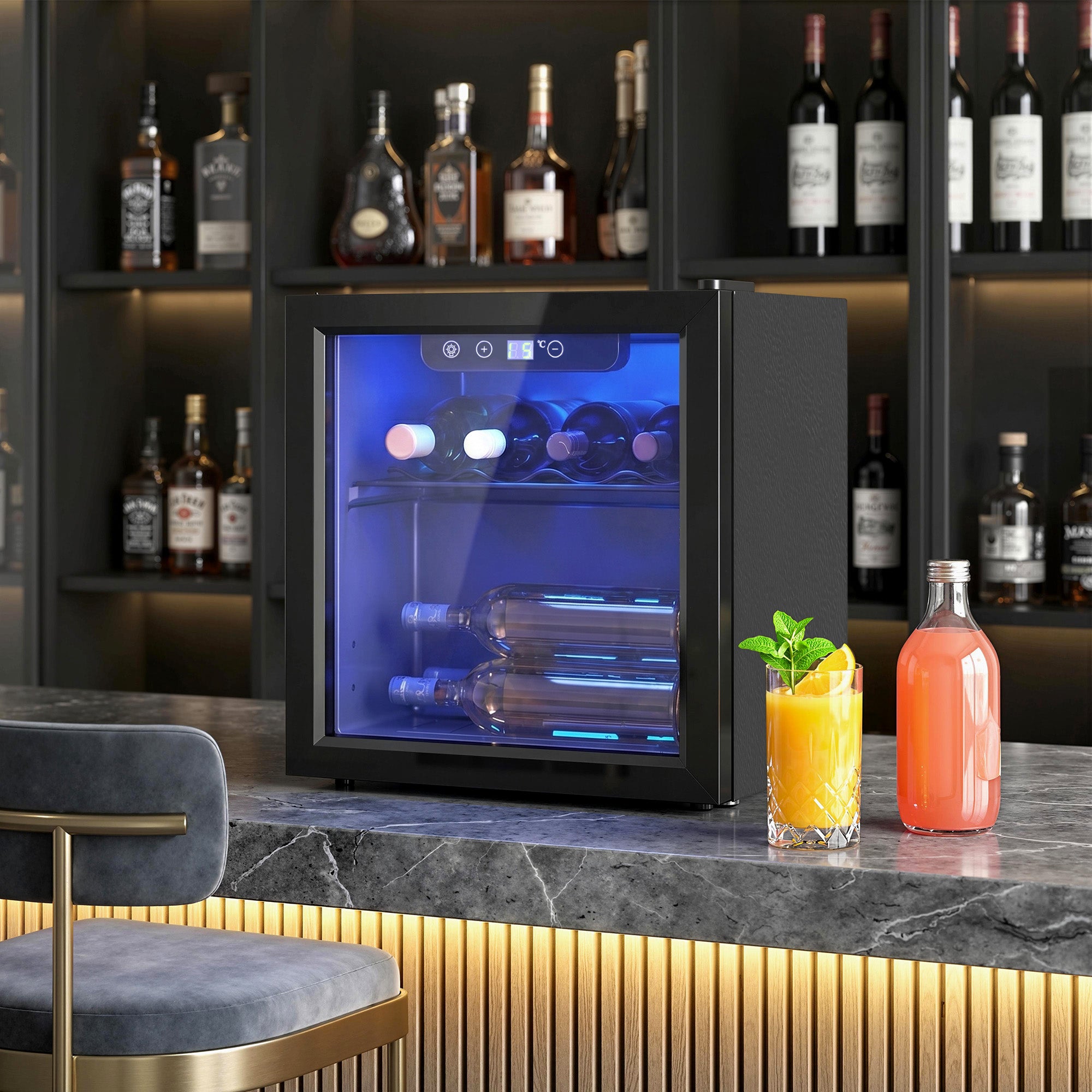 12 Bottle Wine Cooler, 36 Litre Capacity, 4-16°C Under Counter Drinks Beer Wine Fridge with Glass Door, LED Light, Black