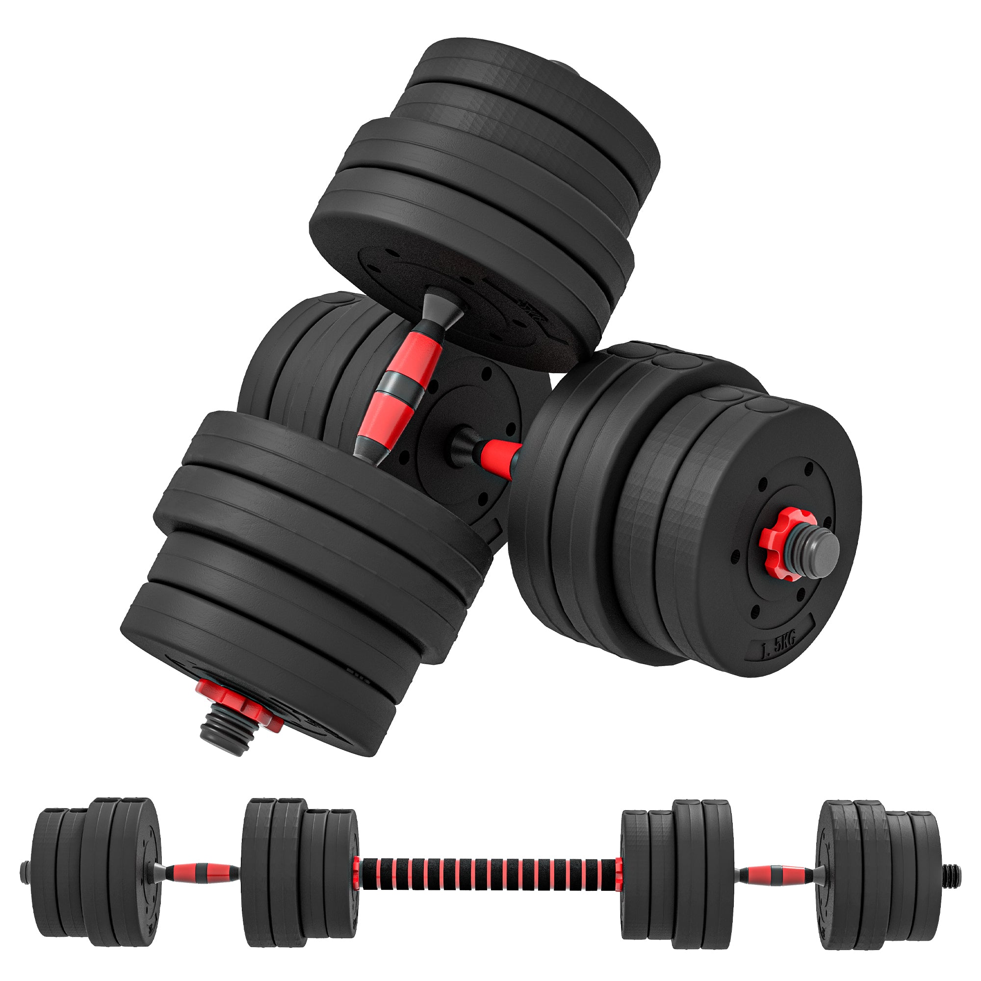 30kg 2 in 1 Adjustable Dumbbell and Barbell Set - Black