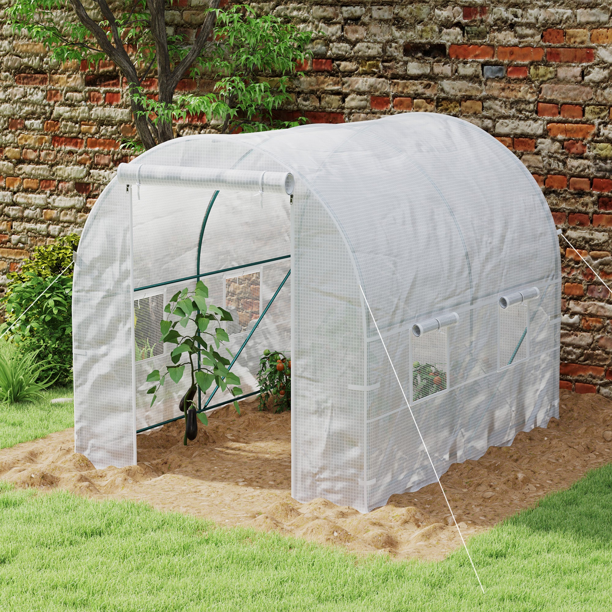 245 x 200cm Polytunnel Greenhouse with Galvanised Steel Frame - White