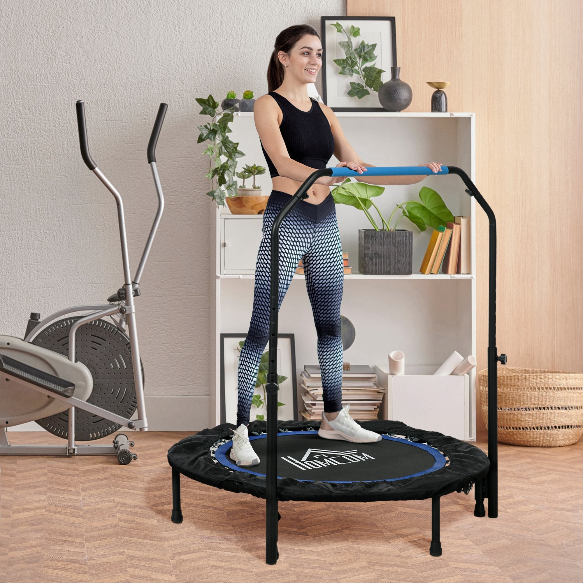 40" Foldable Mini Fitness Trampoline with Adjustable Foam Handle - Blue