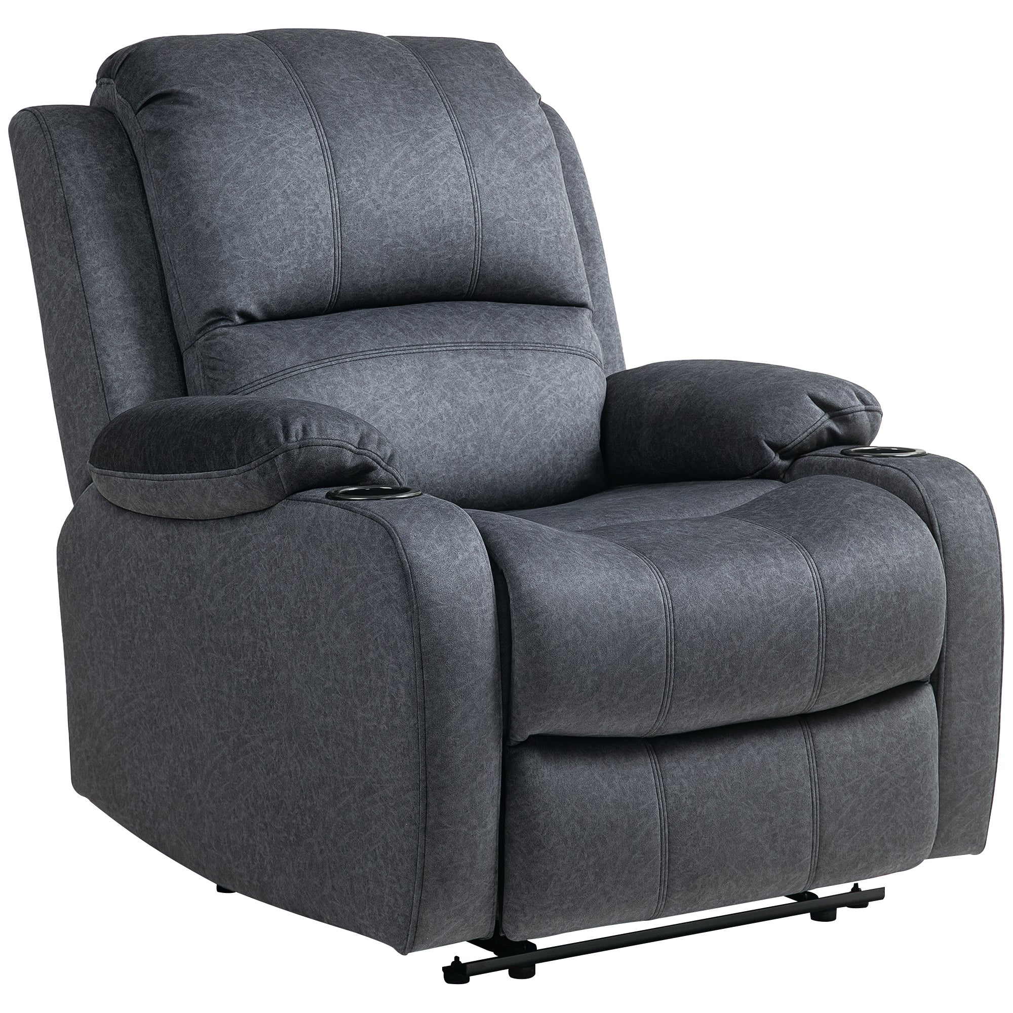 Microfibre Manual Reclining Armchair, with Footrest - Black