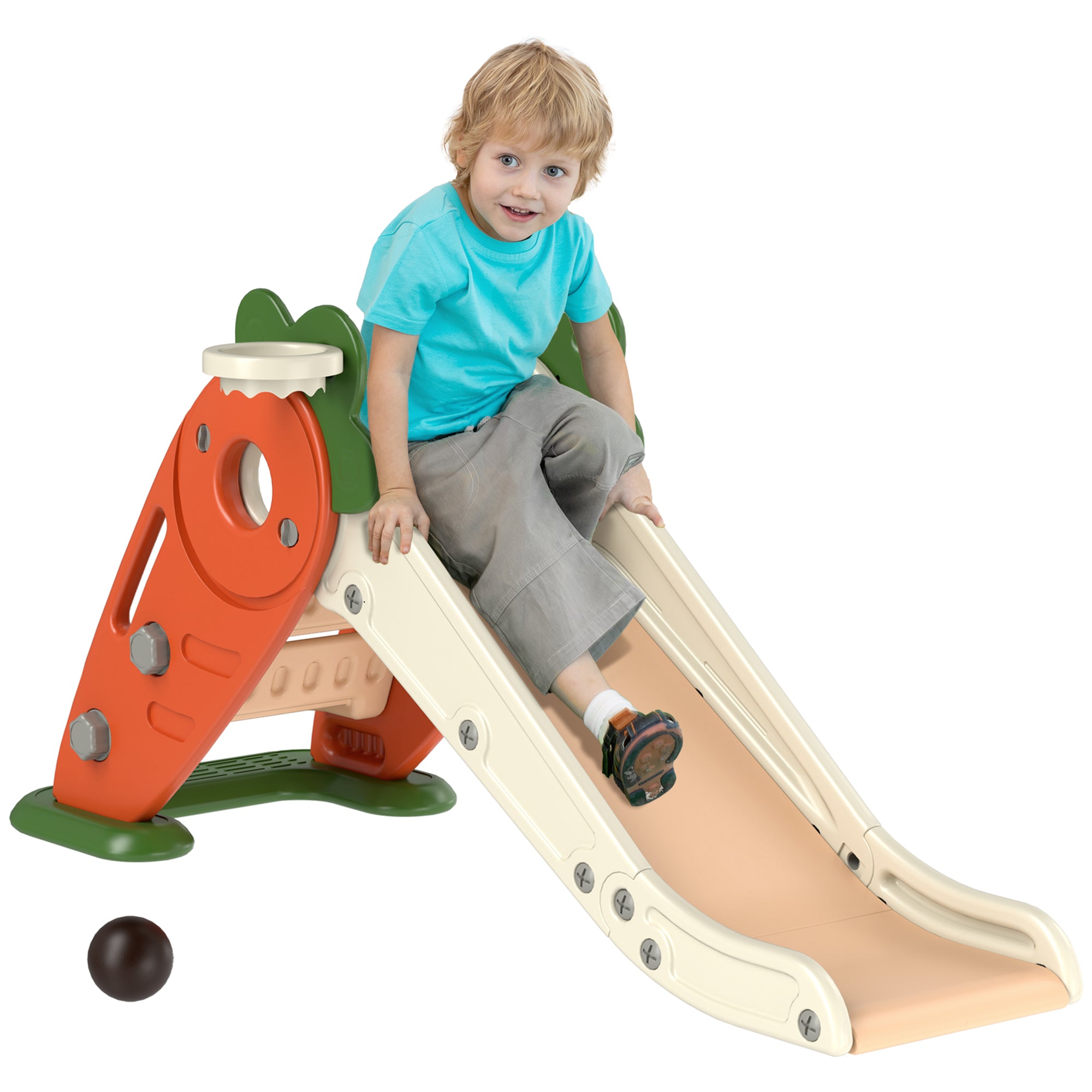 3 in 1 Foldable Toddler Slide with Basketball Hoop, Climber, Carrot-themed, for 1-3 Years