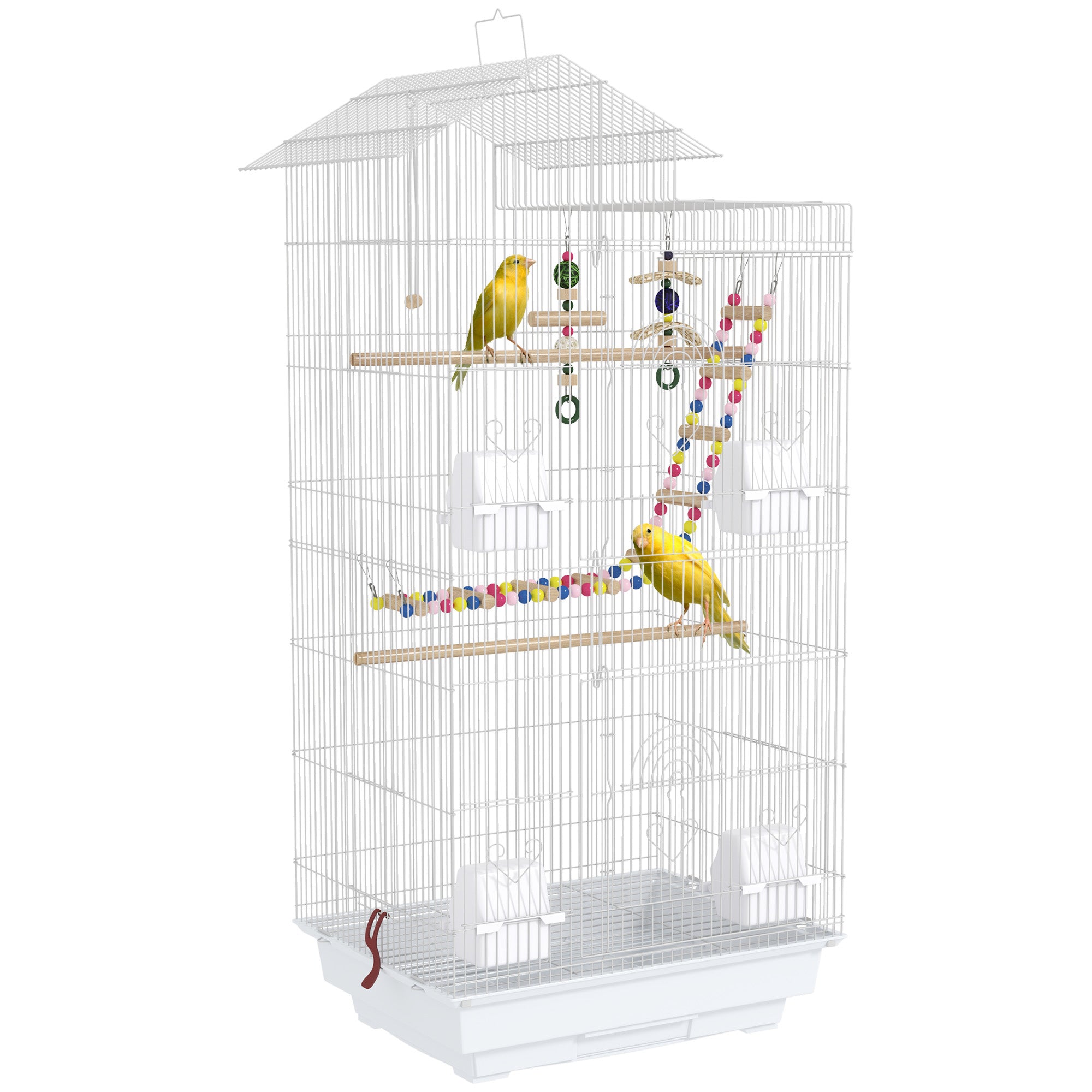 Bird Cage for Budgies, Finches & Canaries with Accessories and Tray - White