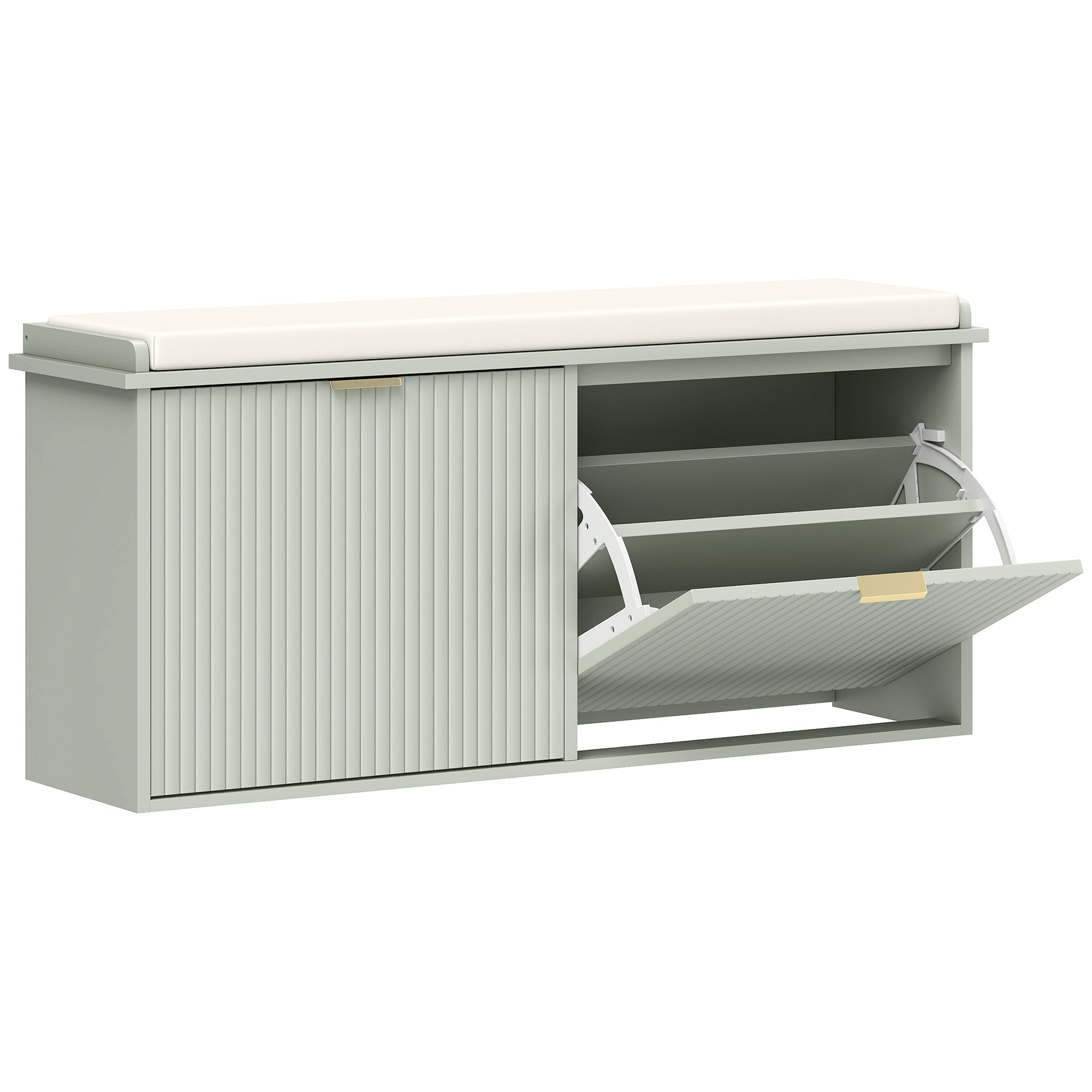 Elegant Ten Shoe Storage Bench with Padded Seat - Green