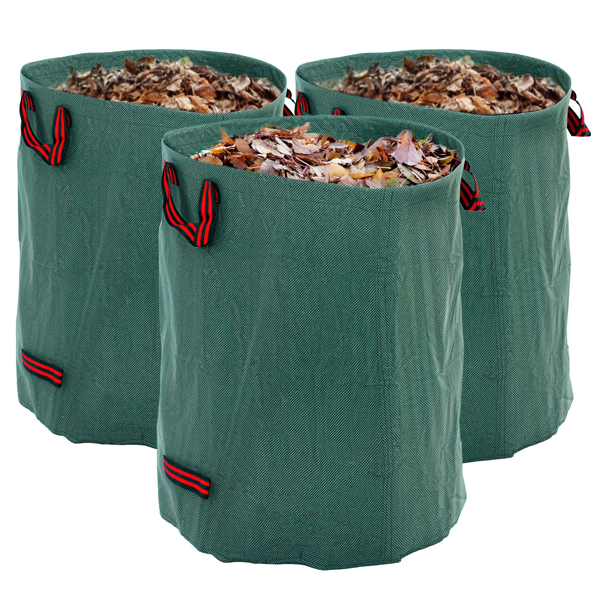 Set of 3 Heavy Duty Garden Waste Bags 300L - Green Foldable with Handles