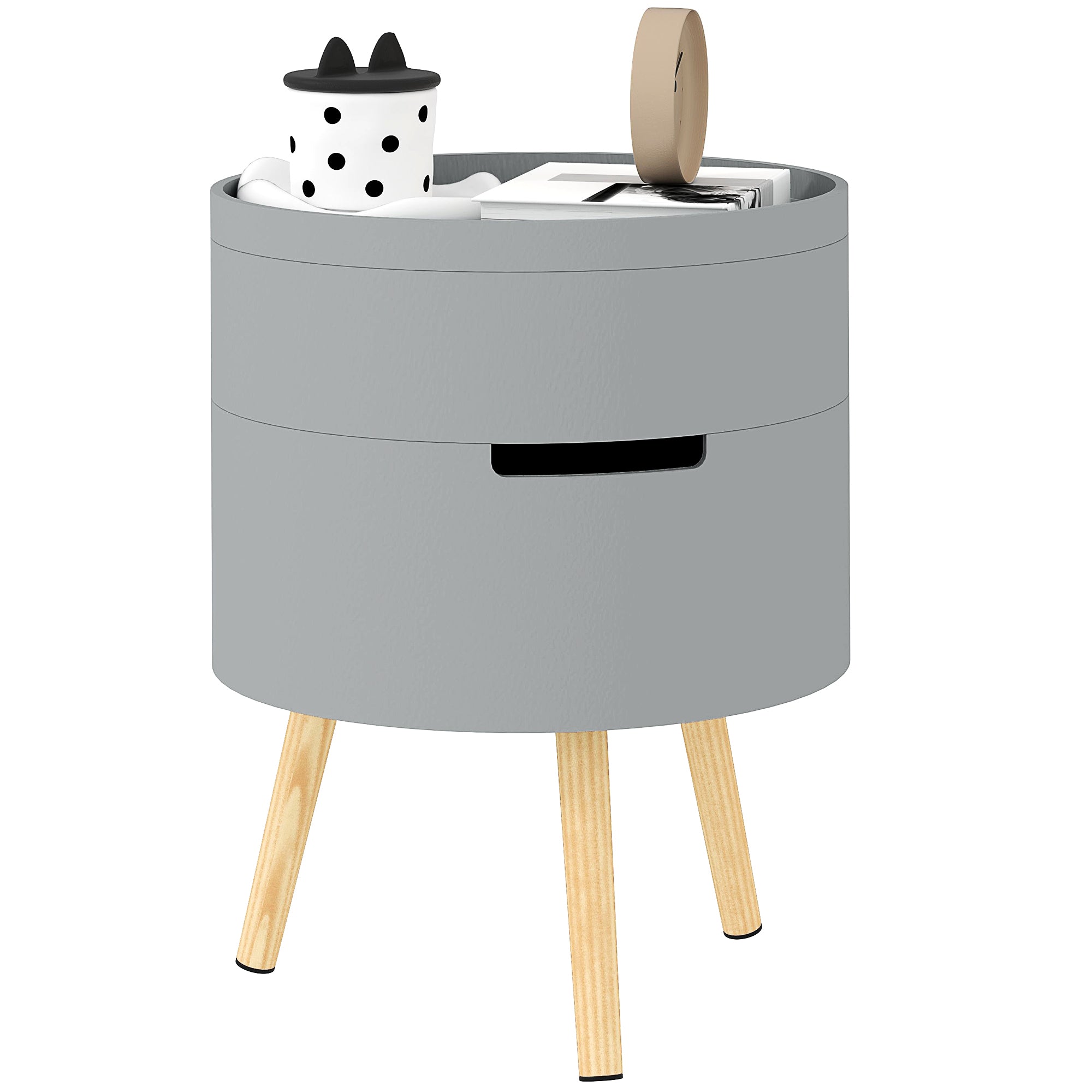 3-Tier Coffee Table, Round End Table with 2 Hidden Compartments and Detachable Tray, Side Table with Storage for Living Room, Grey