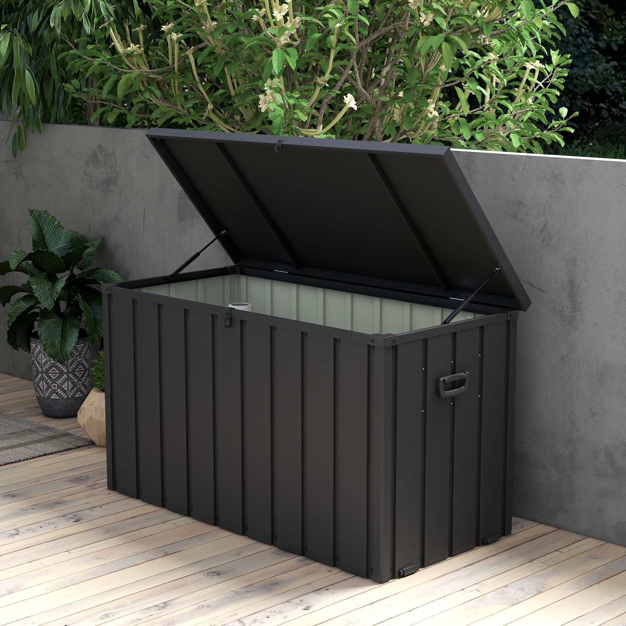 450L Galvanised Steel Garden Storage Box, with Wheels - Dark Grey