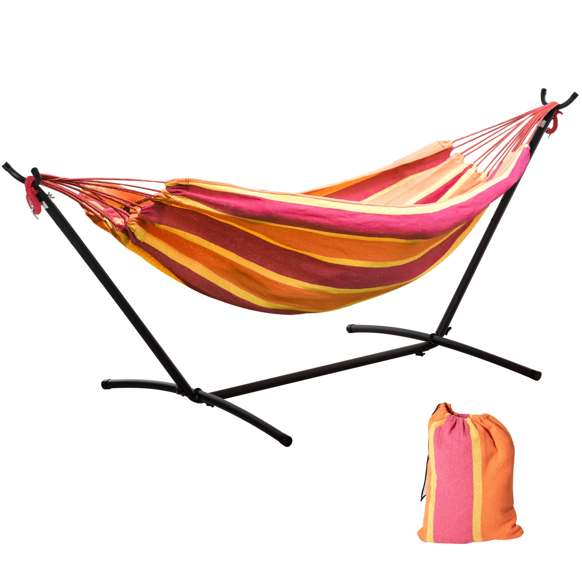 298 x 117cm Hammock with Stand Camping Hammock with Portable Carrying Bag, Adjustable Height, 120kg Load Capacity, Red Stripe