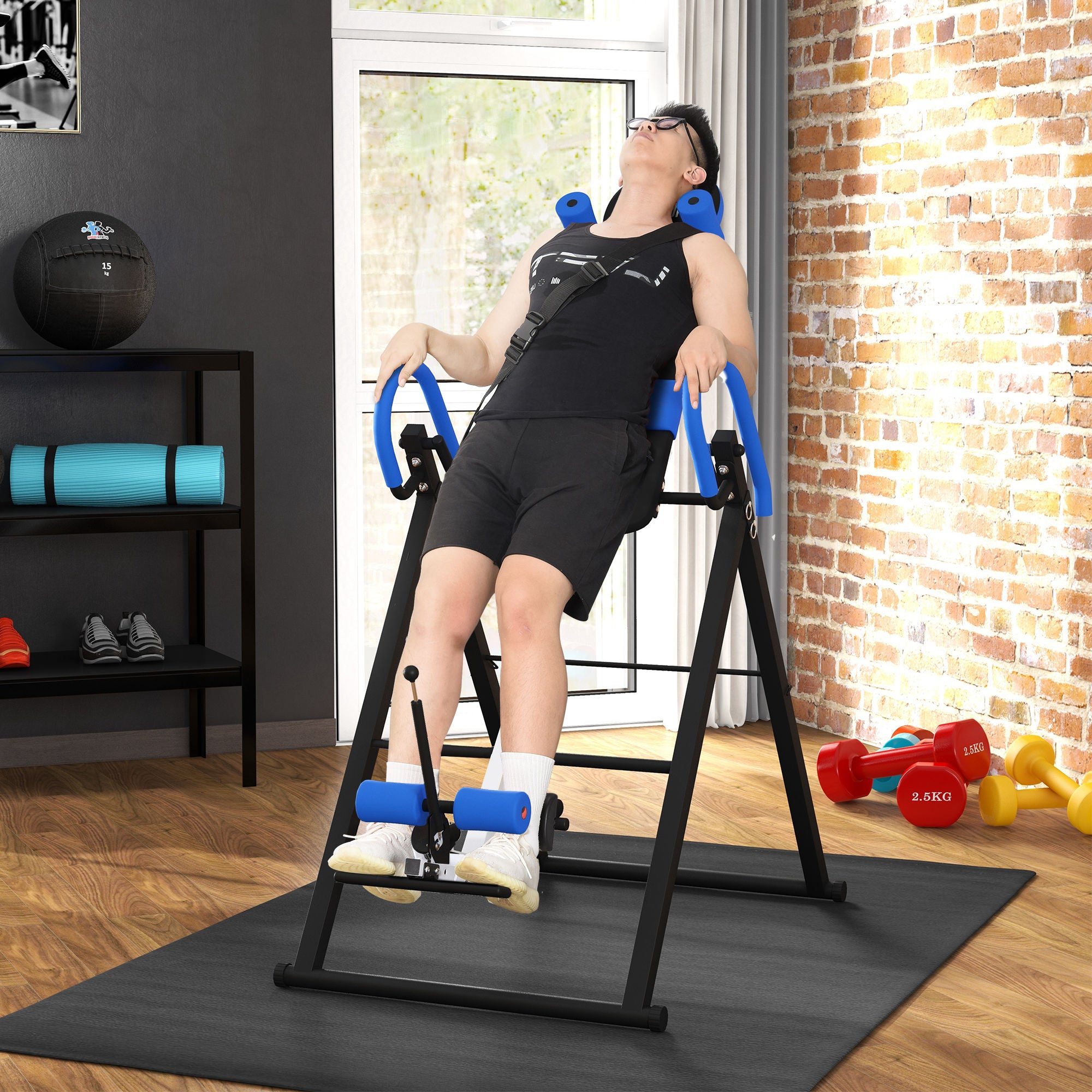 Gravity Inversion Table with Safety Belt and Adjustable Height - Blue