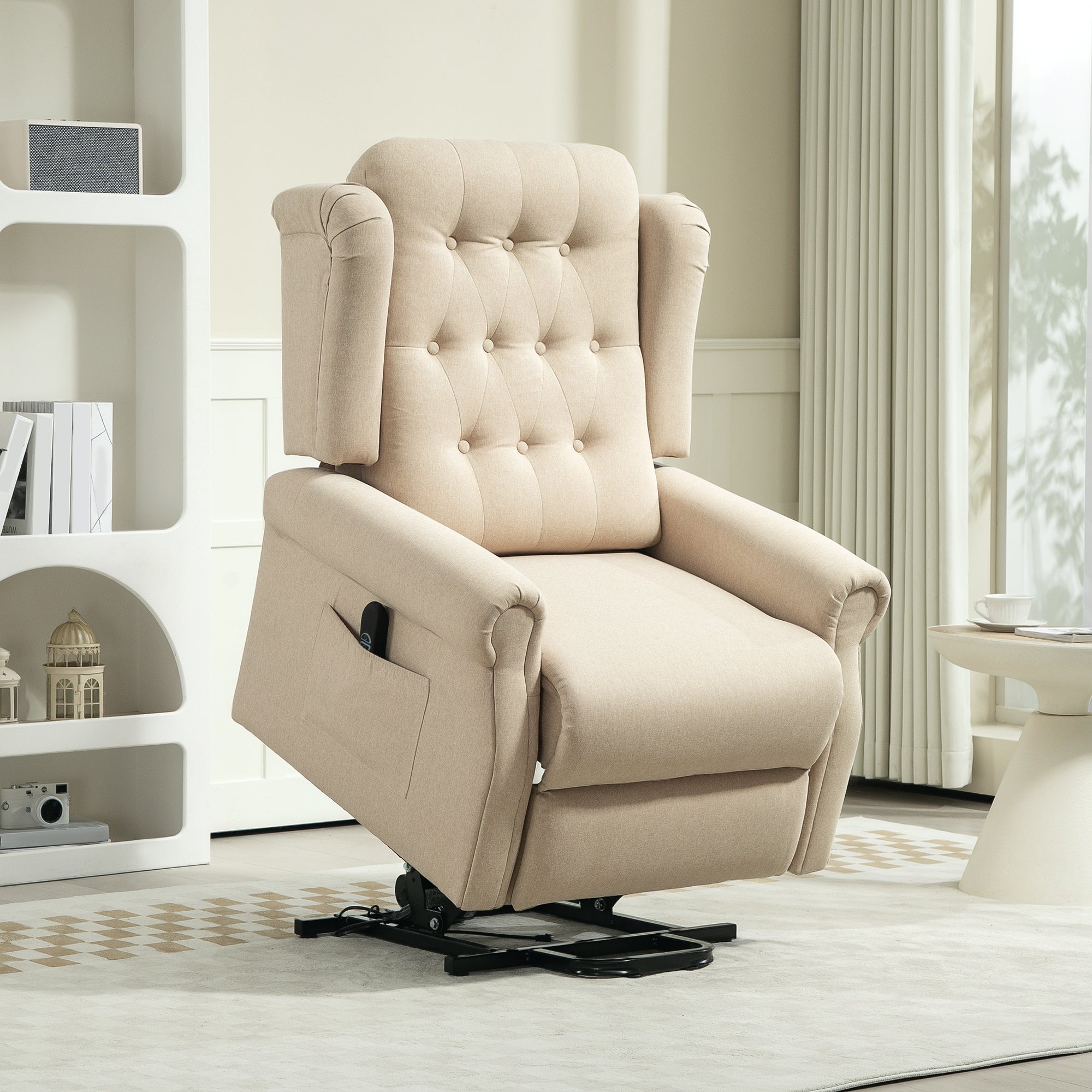 Electric Riser Recliner Chair with USB Ports – Beige Linen Look