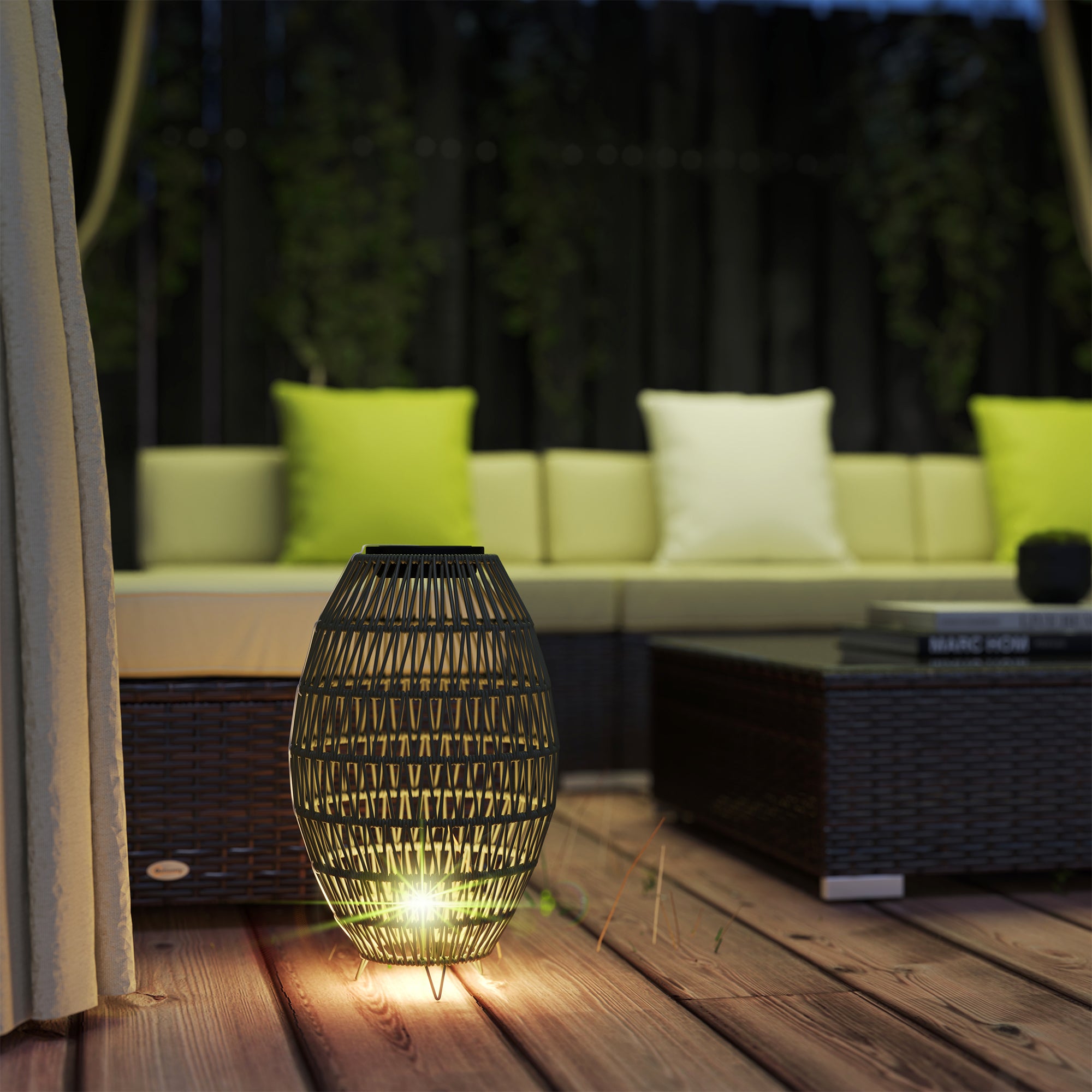 Rattan Solar Garden Lamp with Auto On Off and Waterproof Dark Brown