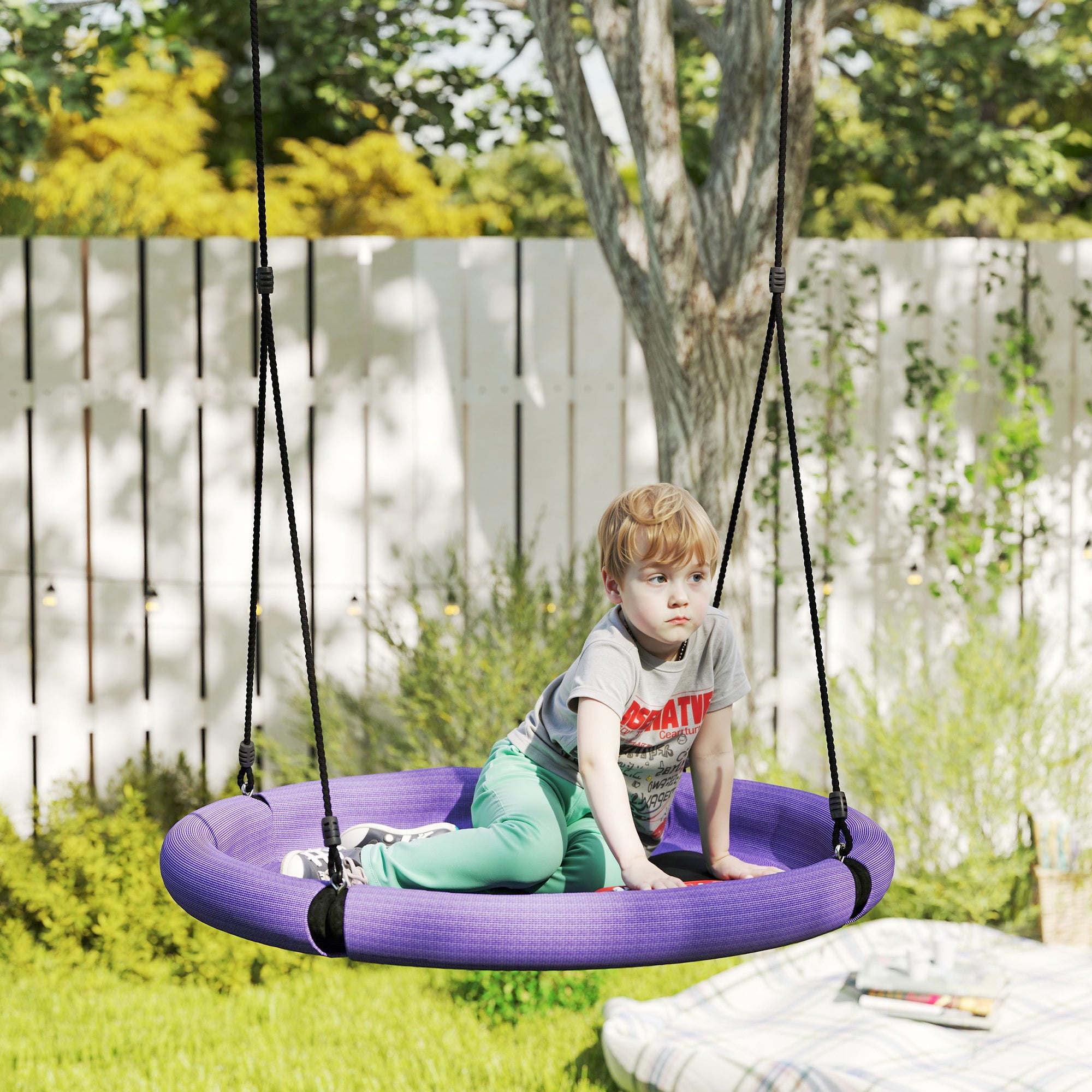 100cm Diameter Nest Swing Seat for Kids with Height Adjustable Hanging Ropes for Outdoor, Playground, Garden, Purple