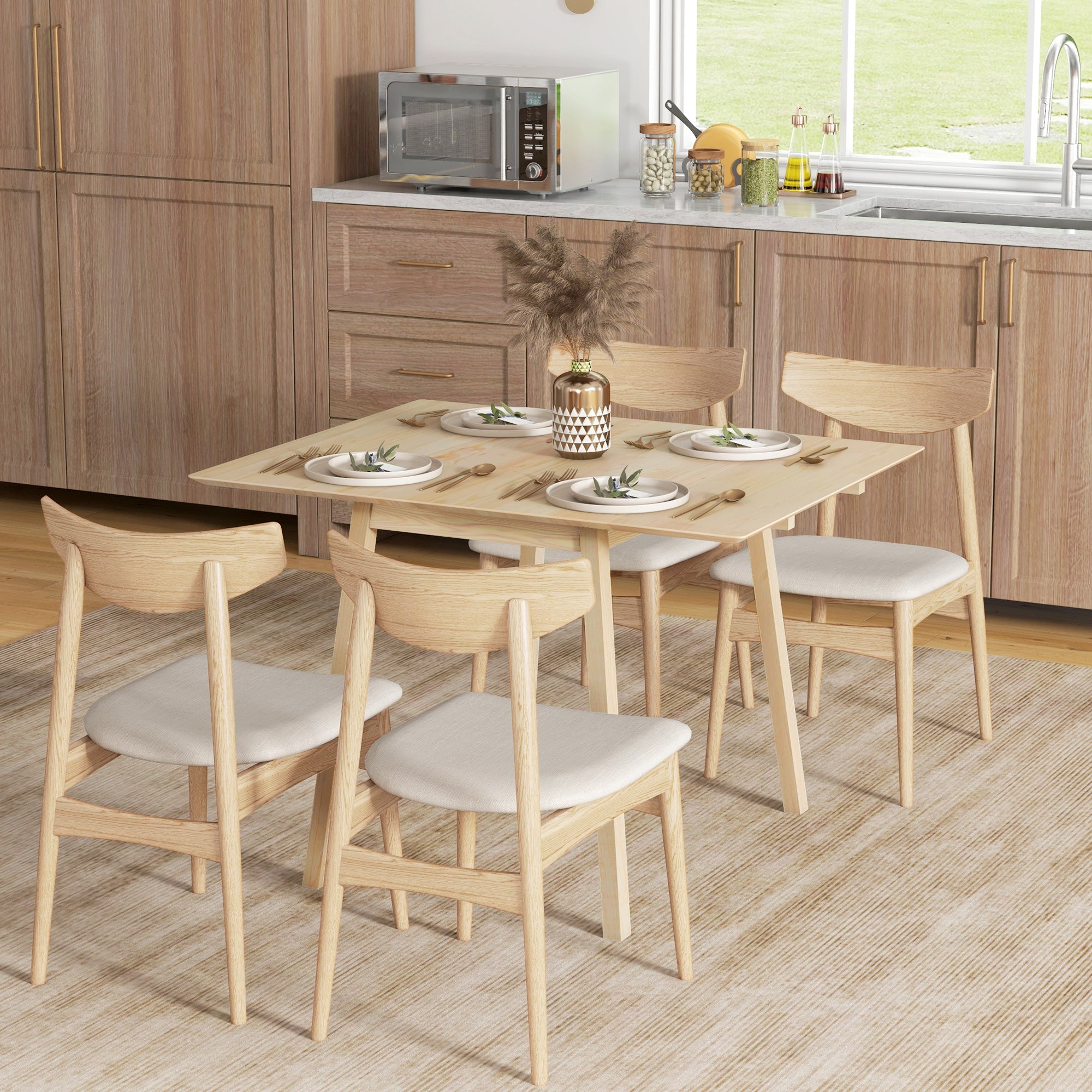 Wooden Four-Seater Drop Leaf Dining Table - Natural Finish