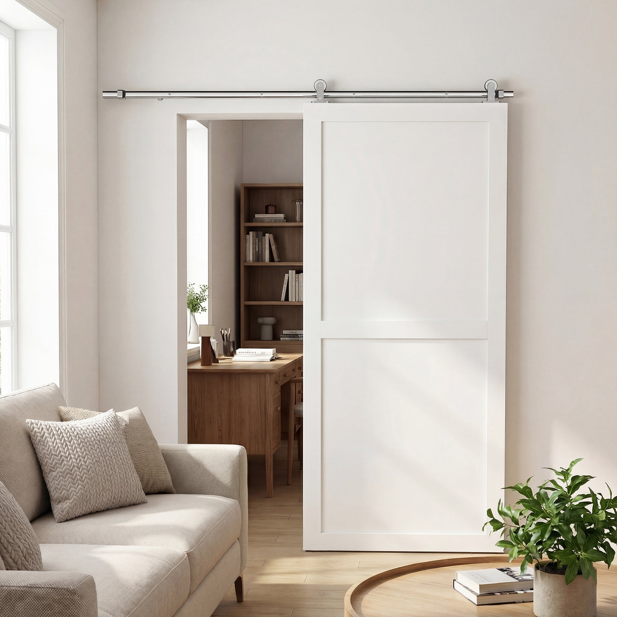 Sliding Door Hardware Kit Smooth Quiet 304 Stainless Steel for 200cm Track Sliver Tone