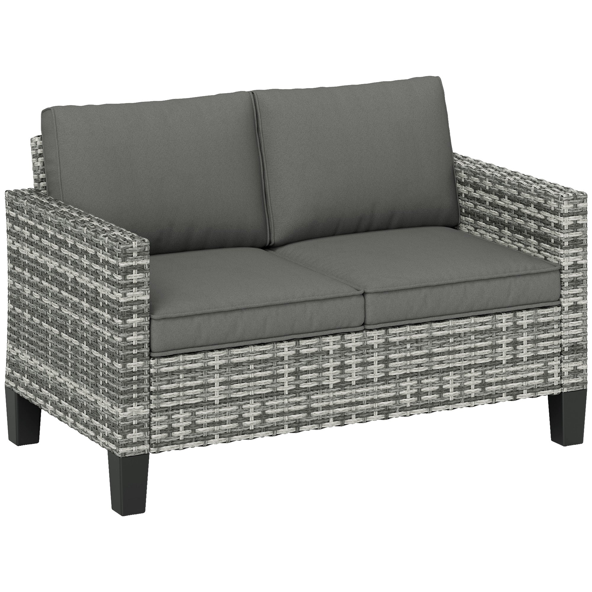 Two-Seater Rattan Outdoor Sofa with Cushions - Light Grey