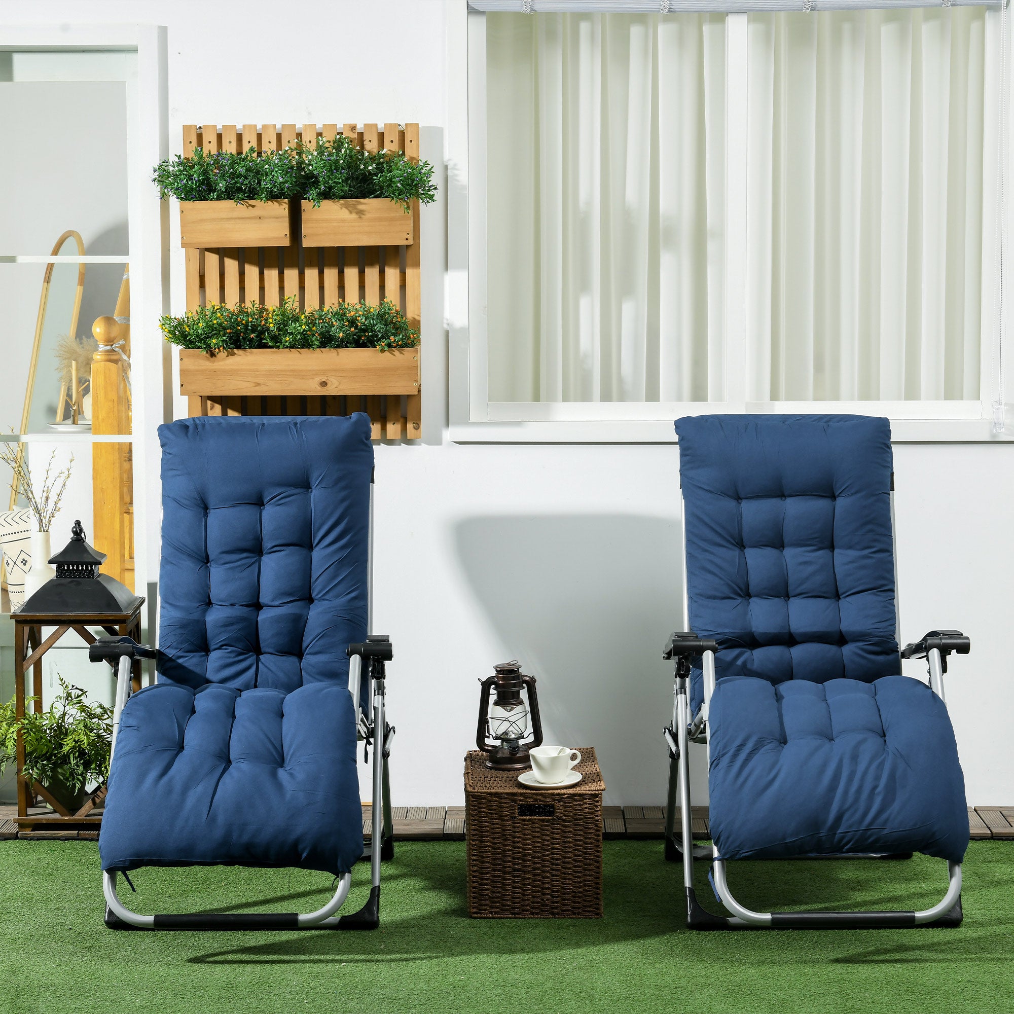 2pc Reclining Zero Gravity Folding Sun Loungers with Cushions - Blue