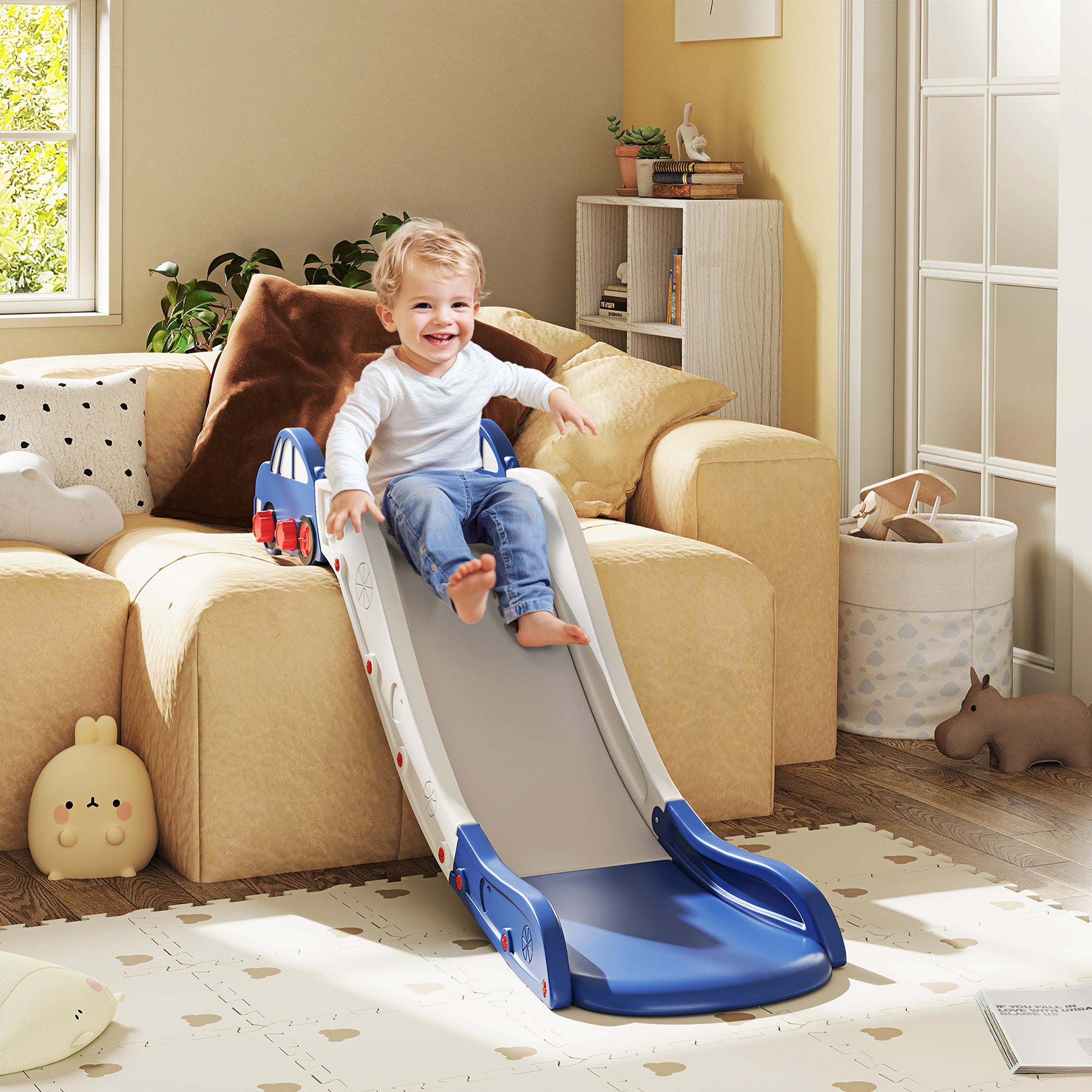 Kids Slide for Couch, Bed, Sofa, with Extended Length, Easy to assemble and Store, White and Blue