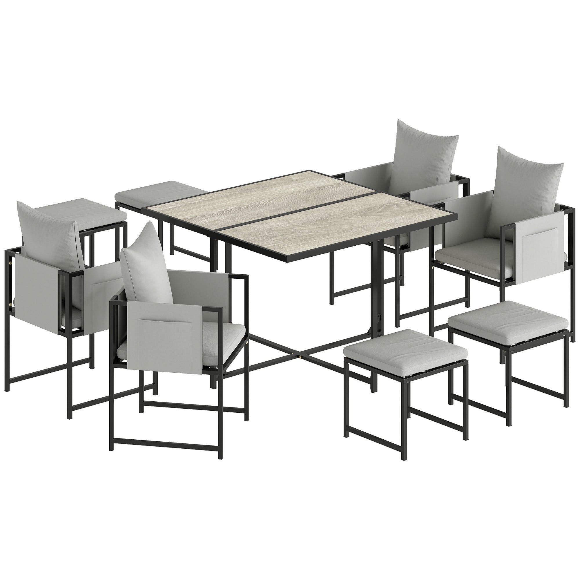 Nine-Piece Steel Frame Garden Dining Set - Dark Grey