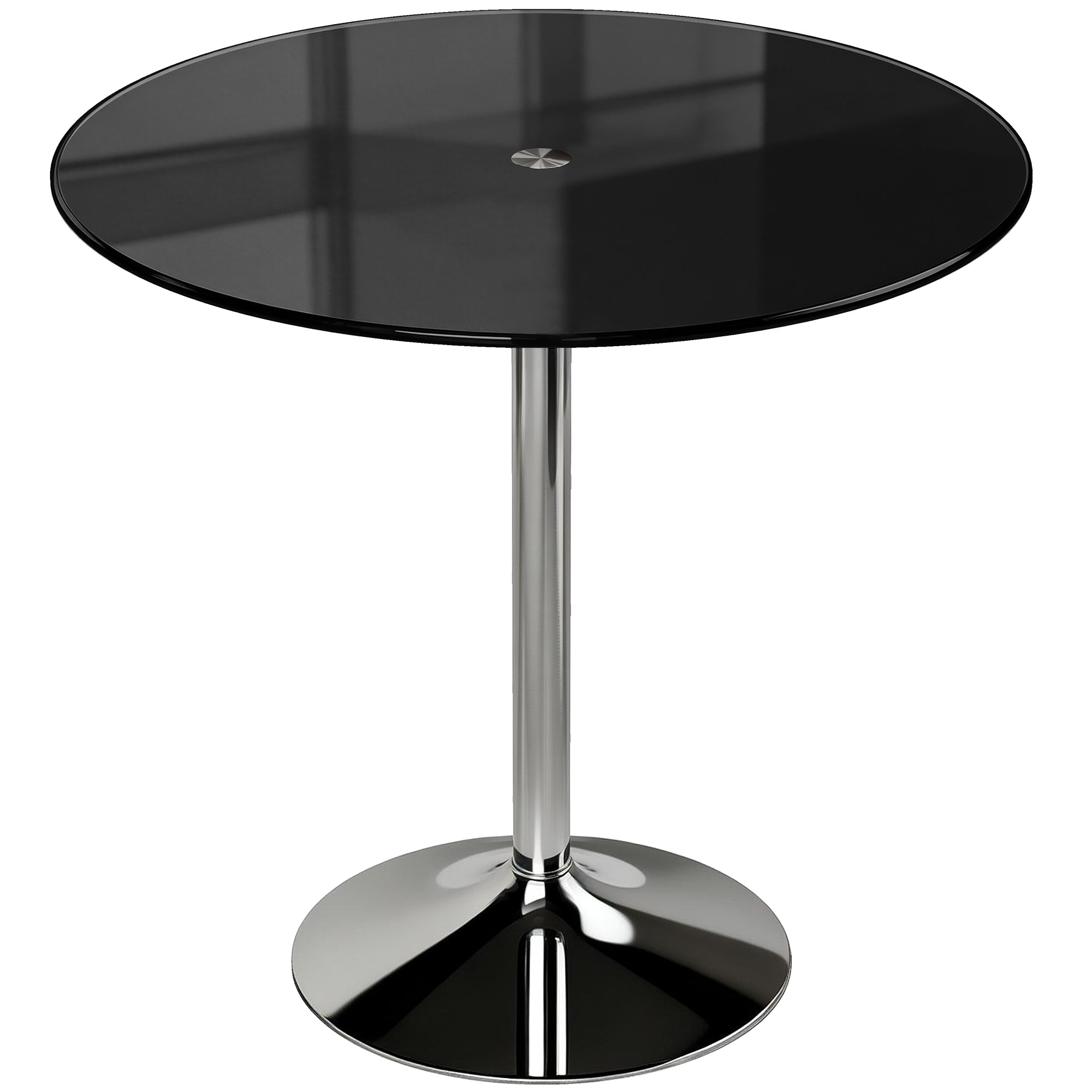Round Bar Table, Modern Dining Table with Tempered Glass Top and Steel Frame for 4, 80 x 80 x 77cm, Black