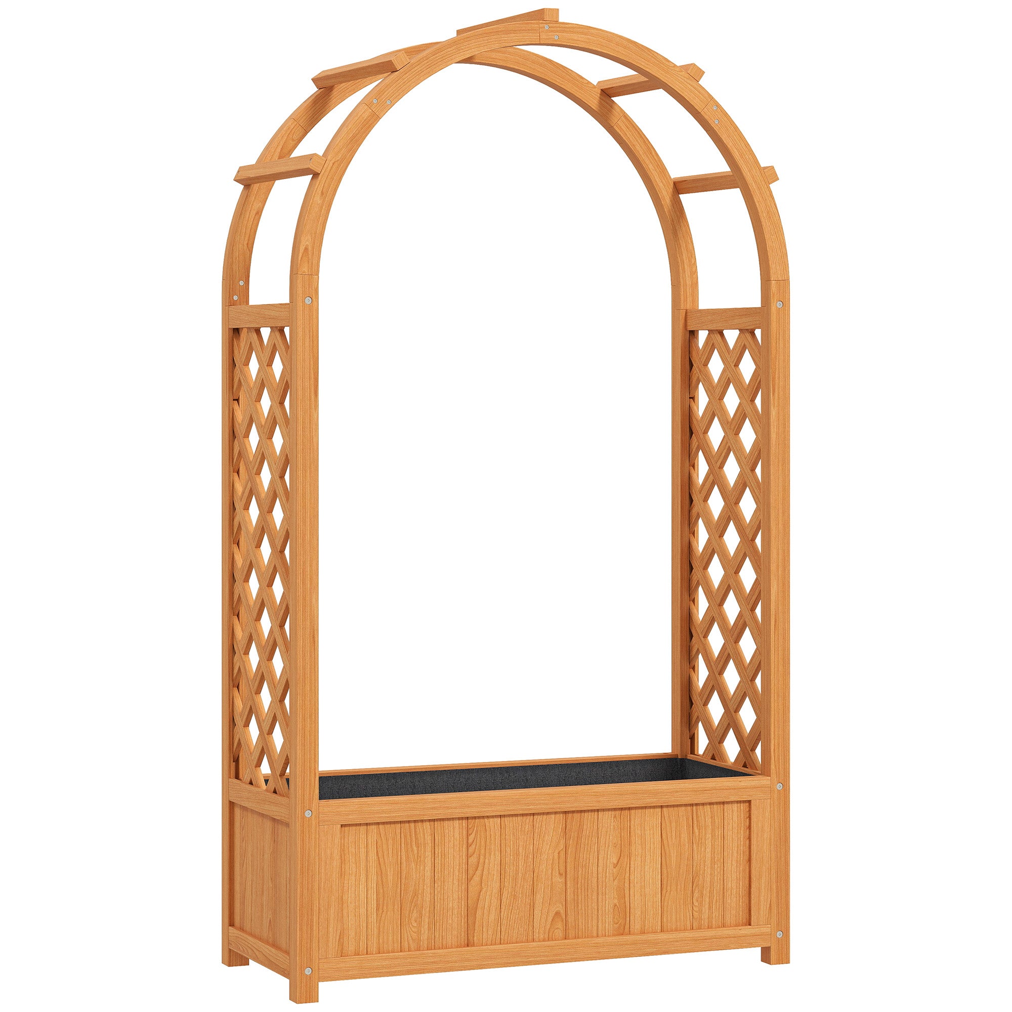 Wooden Raised Garden Bed with Trellis and Liner - Natural Fir Wood