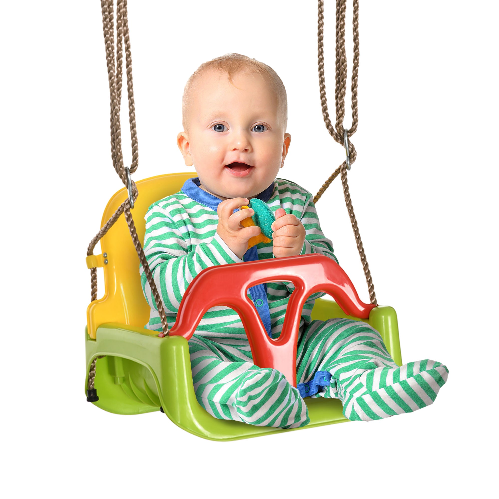 3 in 1 Detachable Kids Swing Seat with Safety Belt, Adjustable Rope for Indoor, Outdoor, Playground, Garden, Green