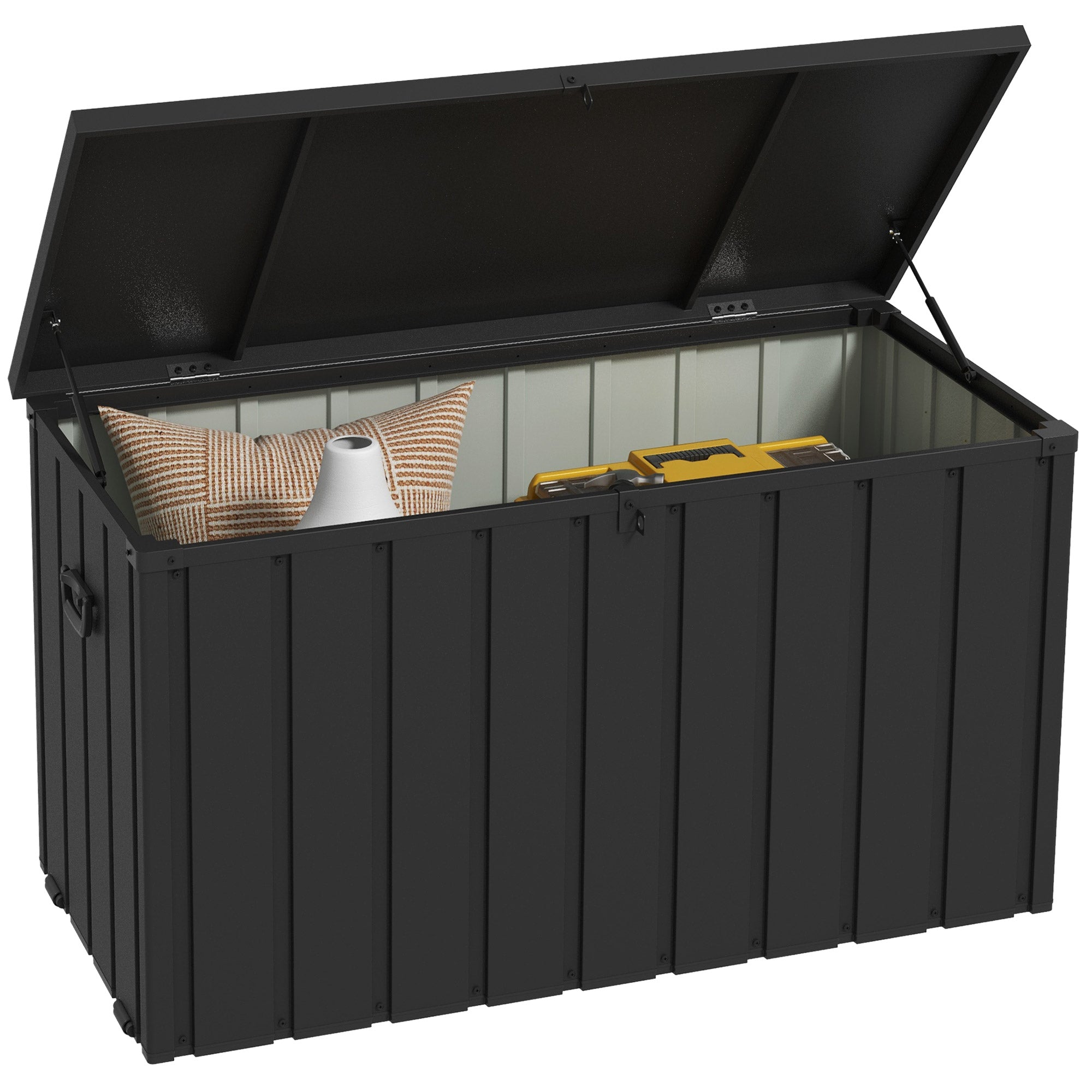 450L Galvanised Steel Garden Storage Box, with Wheels - Dark Grey