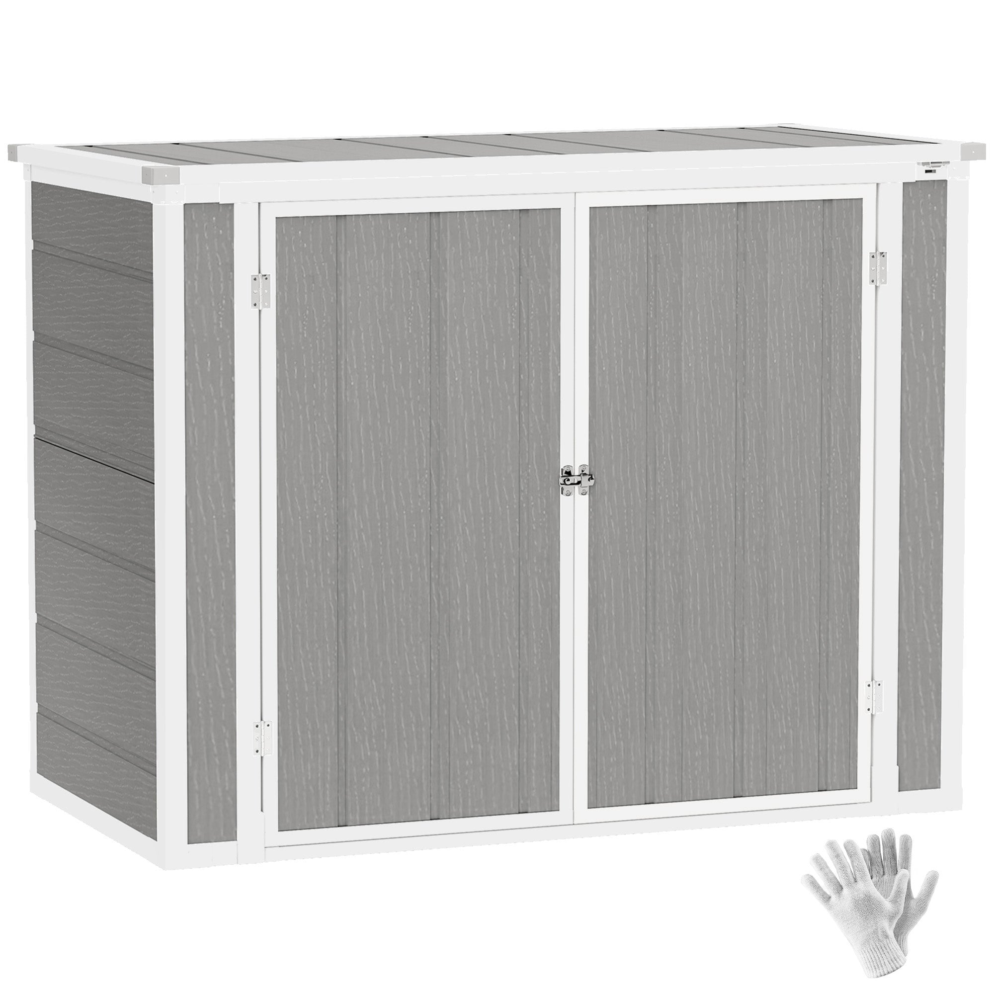 1 Piece Double Bin Storage Garden Shed with Lockable Doors Grey