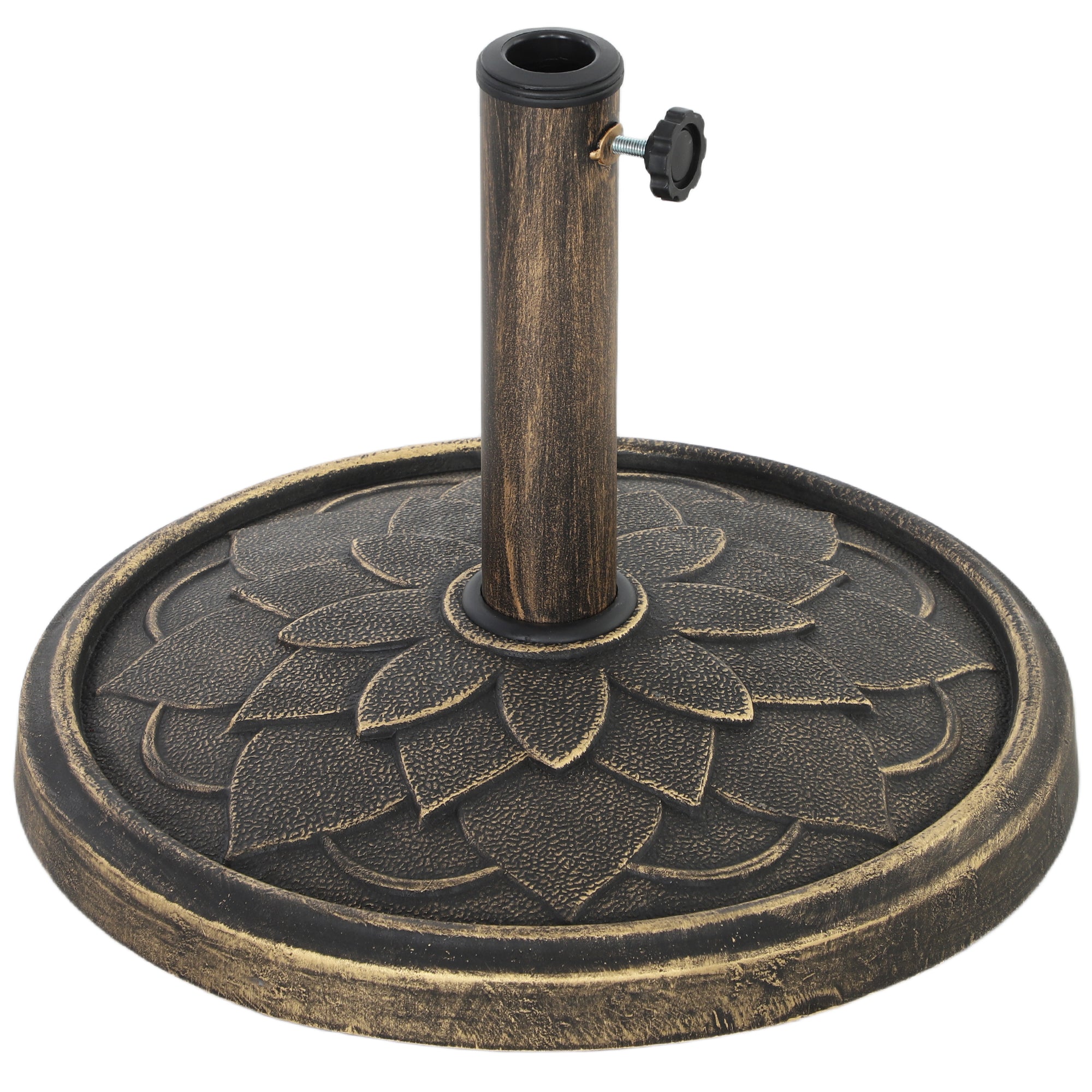 12kg Heavy Duty Resin Garden Parasol Base with Retro Lotus Design - Bronze Tone
